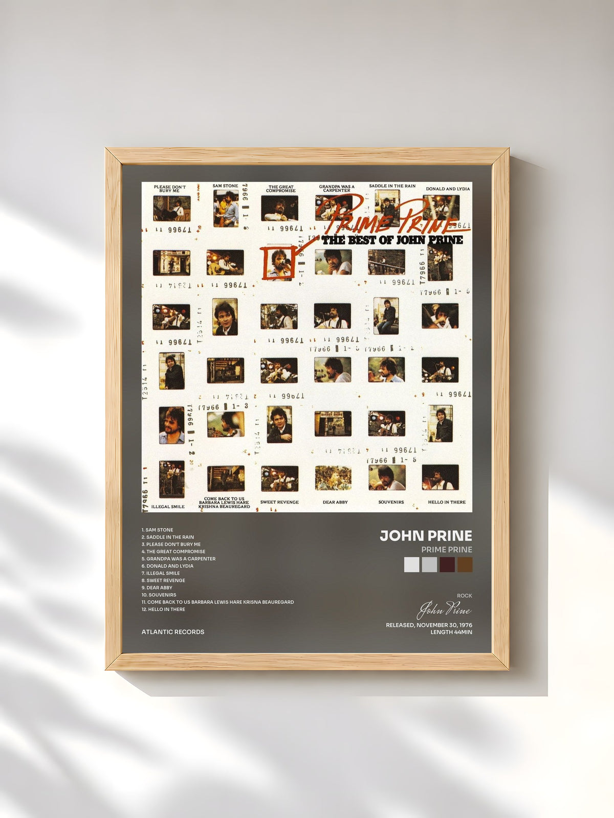 #bois Tableau de l'album Prime Prine de John Prine, cadre en bois brut, imprimé et encadré en France