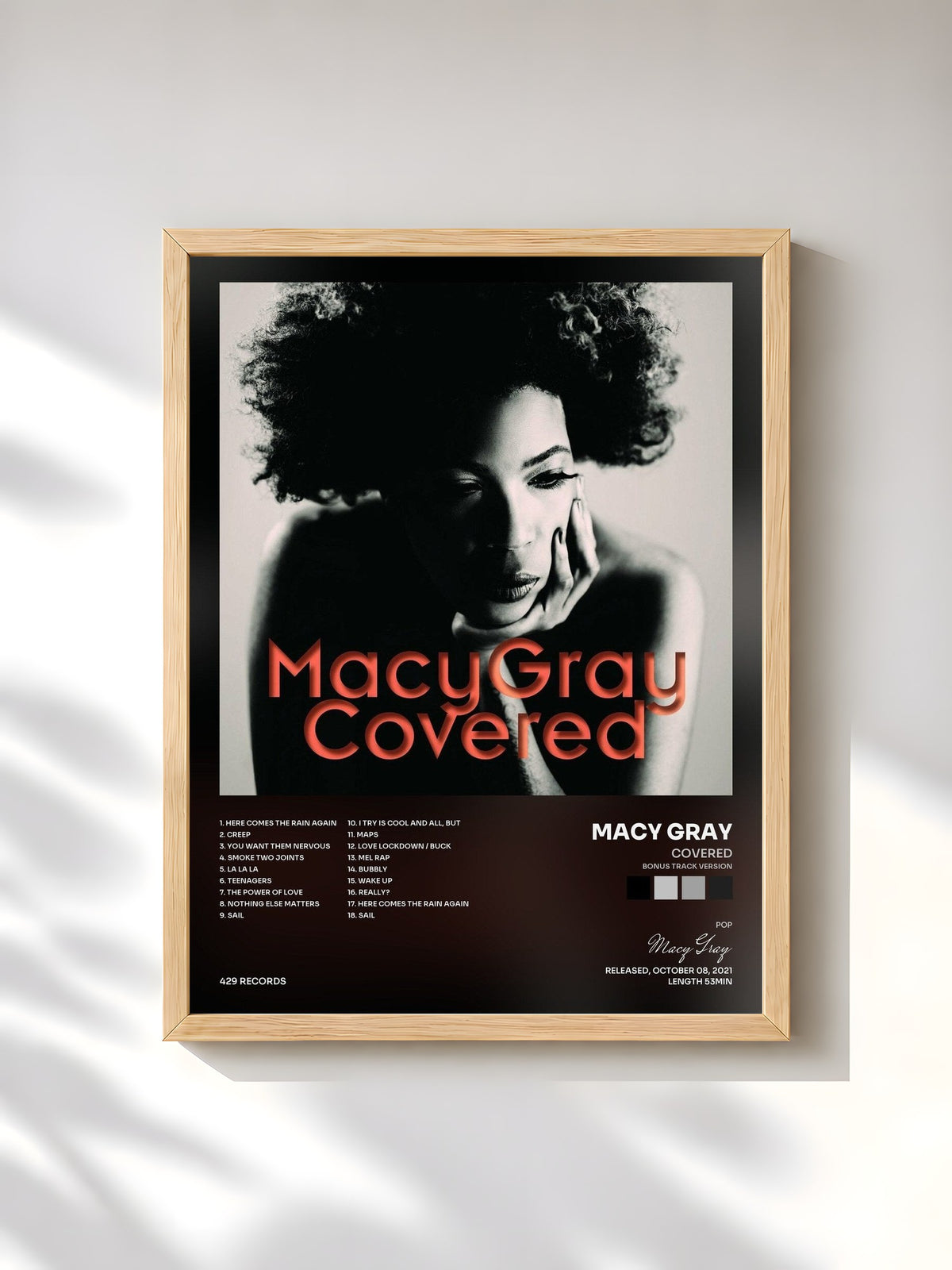 #bois Tableau de l'album Covered (Bonus Track Version) de Macy Gray, cadre en bois brut, imprimé et encadré en France