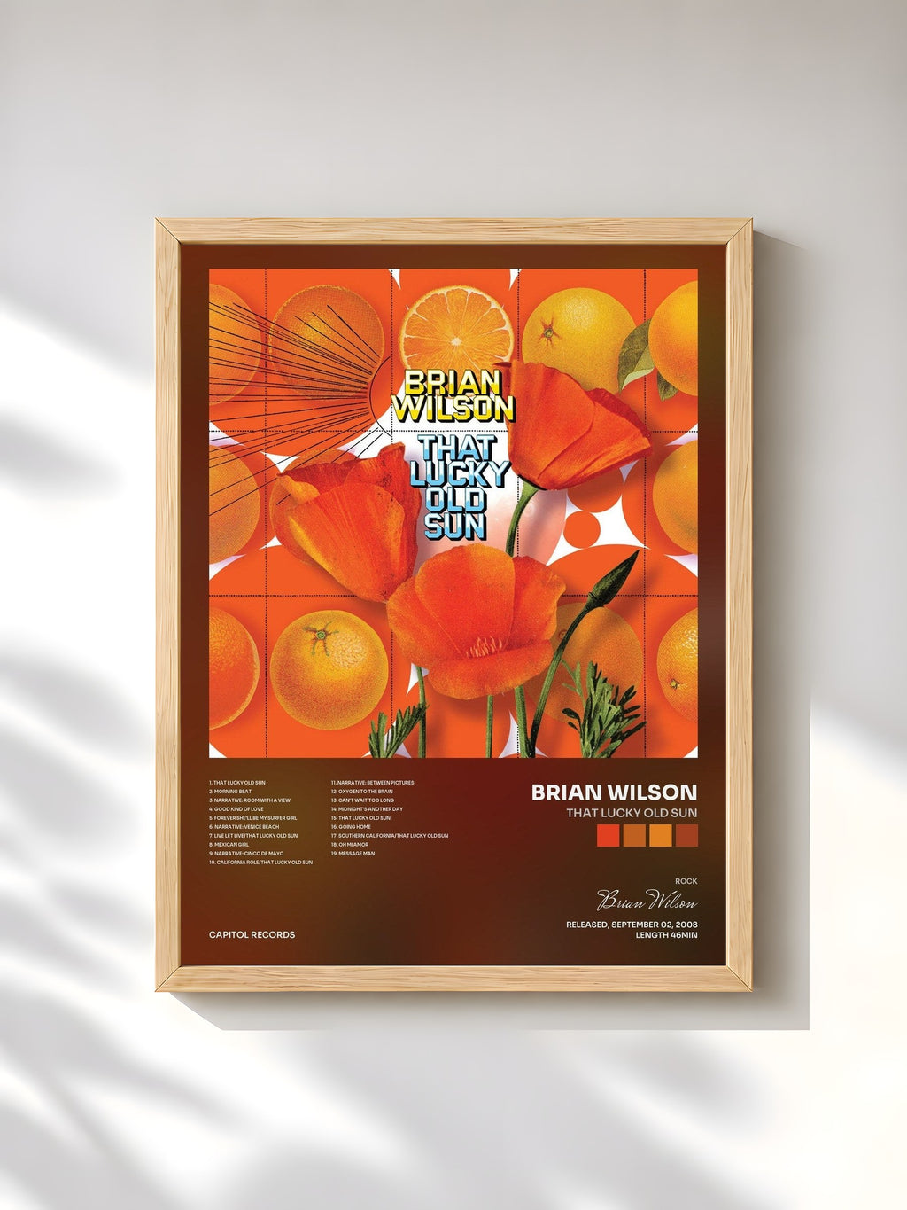 #bois Tableau de l'album That Lucky Old Sun de Brian Wilson, cadre en bois brut, imprimé et encadré en France