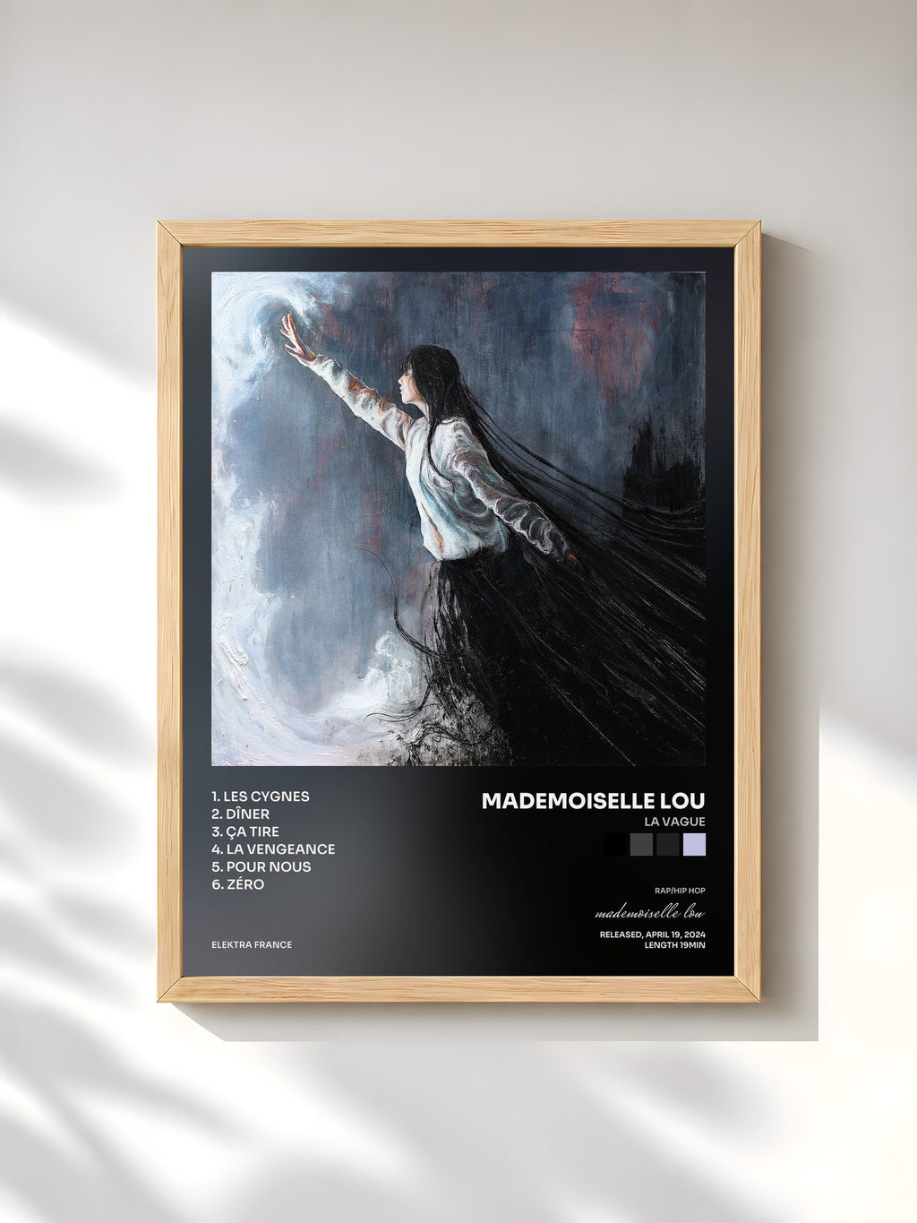 #bois Tableau de l'album LA VAGUE de mademoiselle lou, cadre en bois brut, imprimé et encadré en France