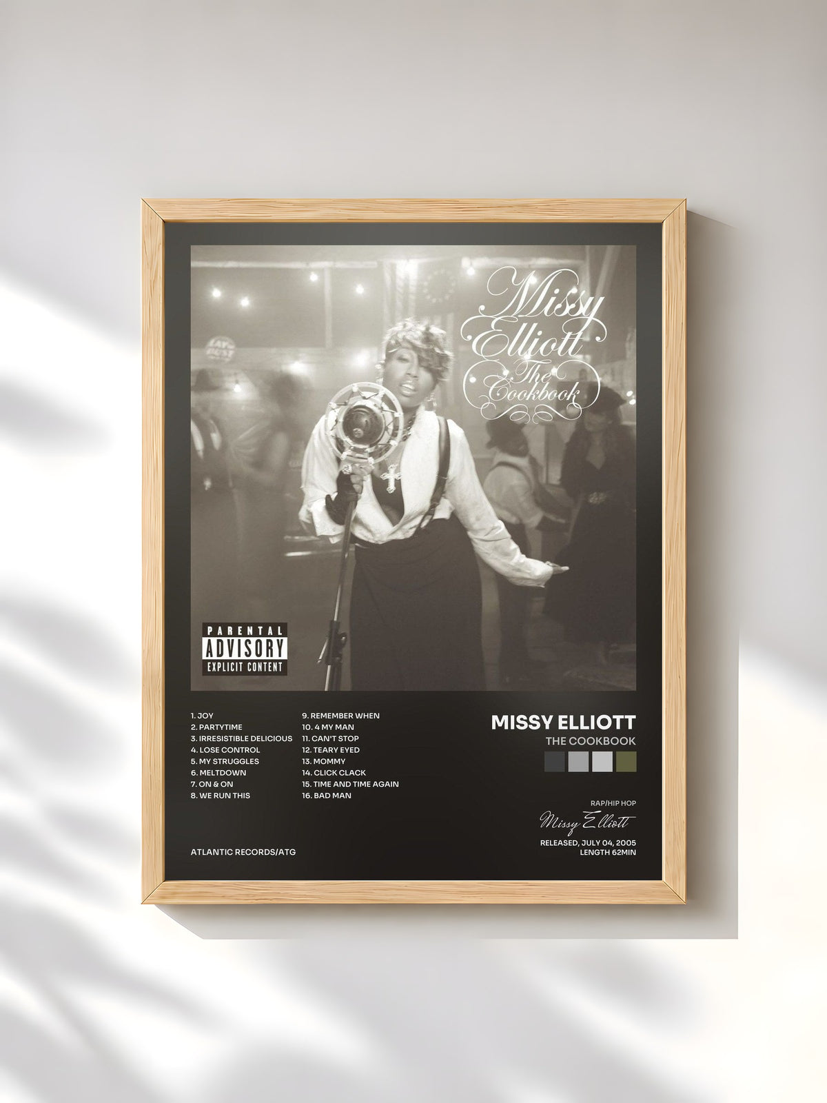 #bois Tableau de l'album The Cookbook de Missy Elliott, cadre en bois brut, imprimé et encadré en France