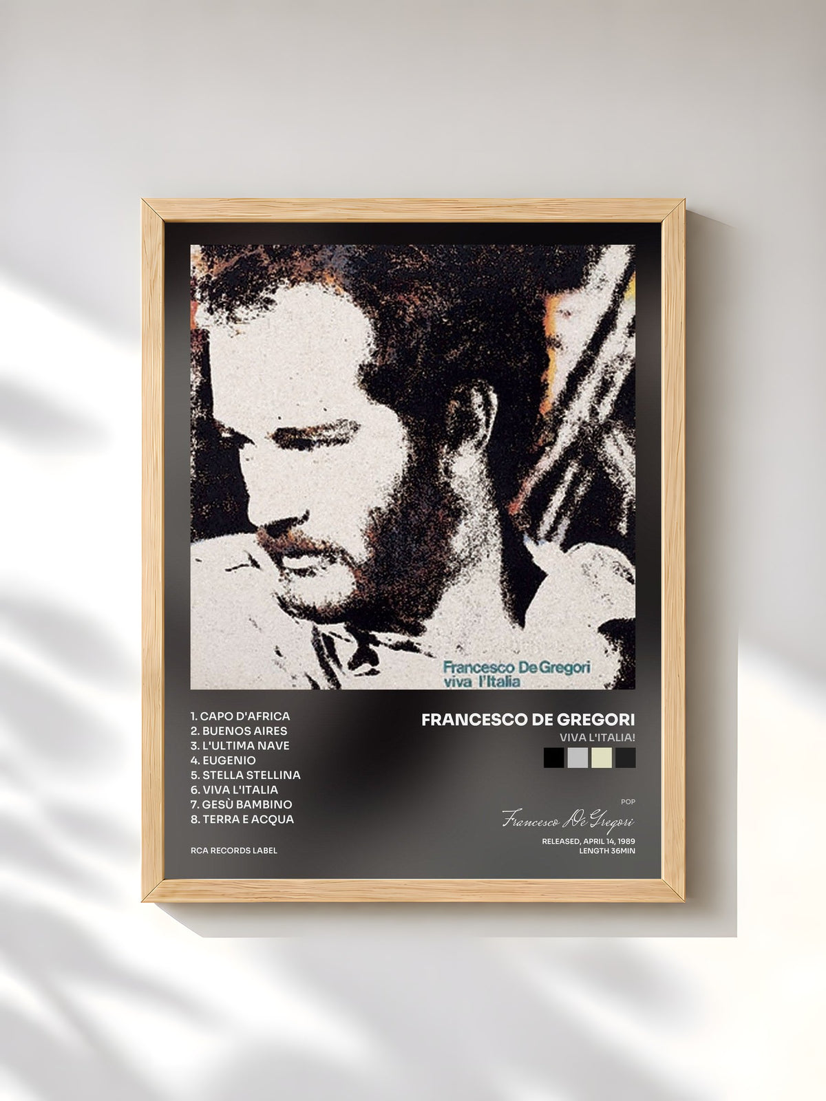 #bois Tableau de l'album Viva L'Italia! de Francesco De Gregori, cadre en bois brut, imprimé et encadré en France