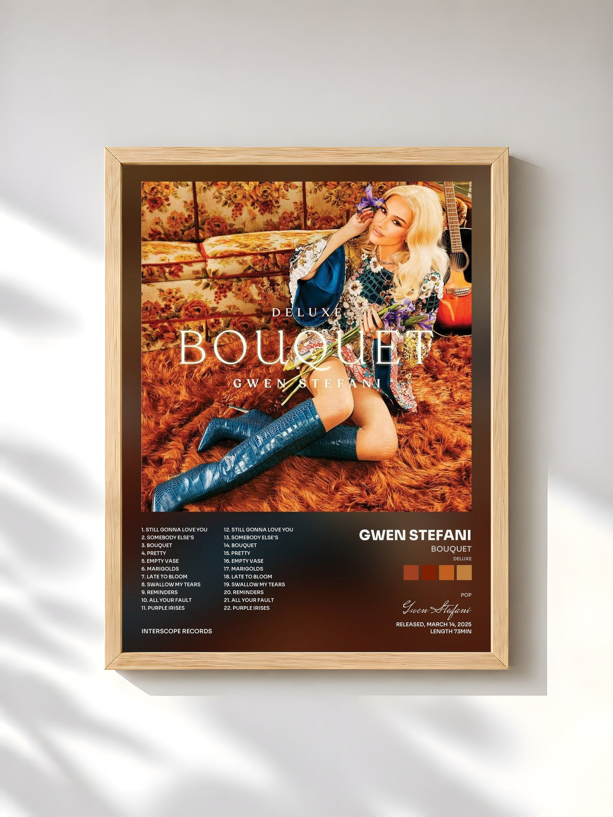 #bois Tableau de l'album Bouquet (Deluxe) de Gwen Stefani, cadre en bois brut, imprimé et encadré en France