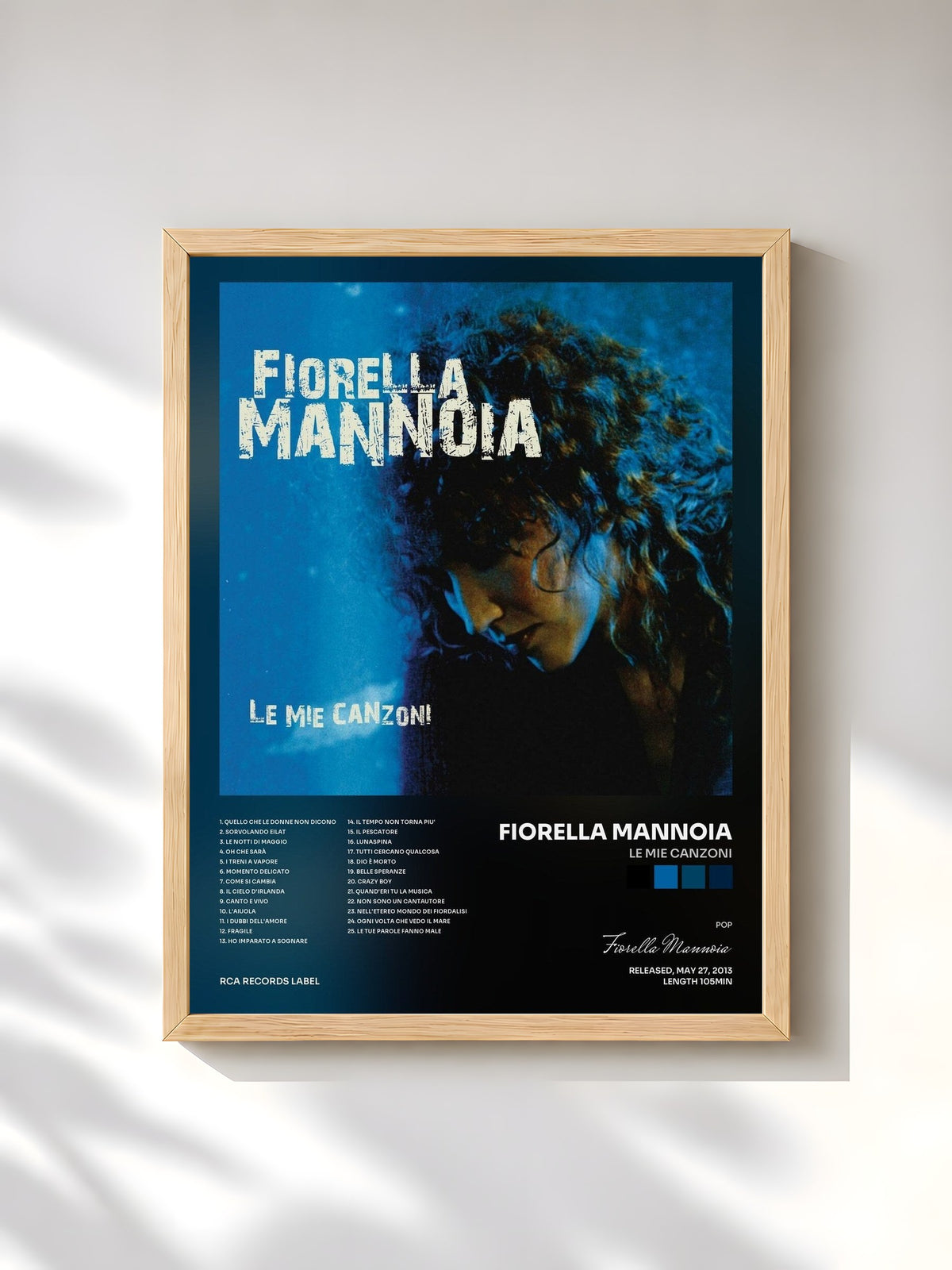 #bois Tableau de l'album Le Mie Canzoni de Fiorella Mannoia, cadre en bois brut, imprimé et encadré en France