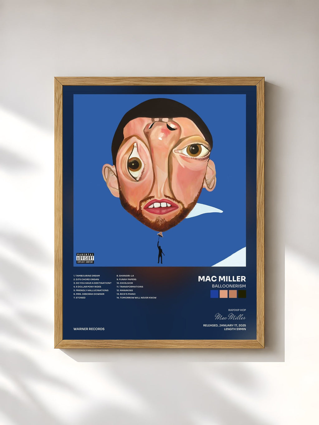#bois Tableau de l'album Balloonerism de Mac Miller, cadre en bois brut, imprimé et encadré en France