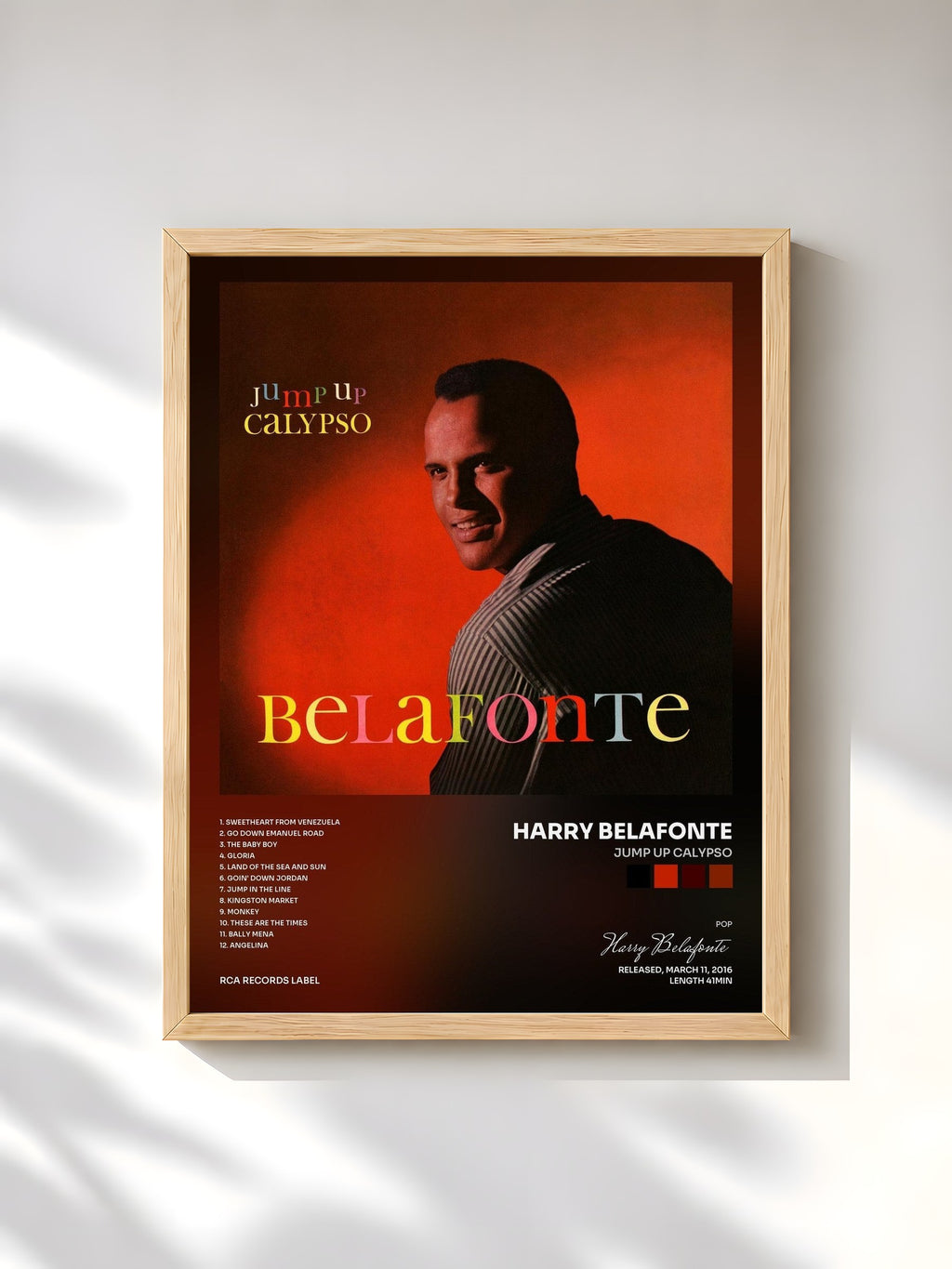 #bois Tableau de l'album Jump Up Calypso de Harry Belafonte, cadre en bois brut, imprimé et encadré en France