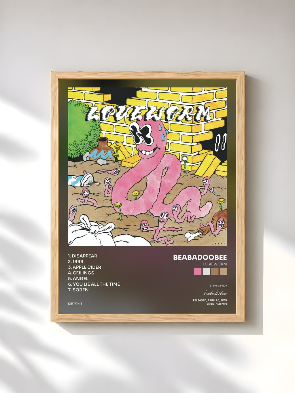 #bois Tableau de l'album Loveworm de beabadoobee, cadre en bois brut, imprimé et encadré en France