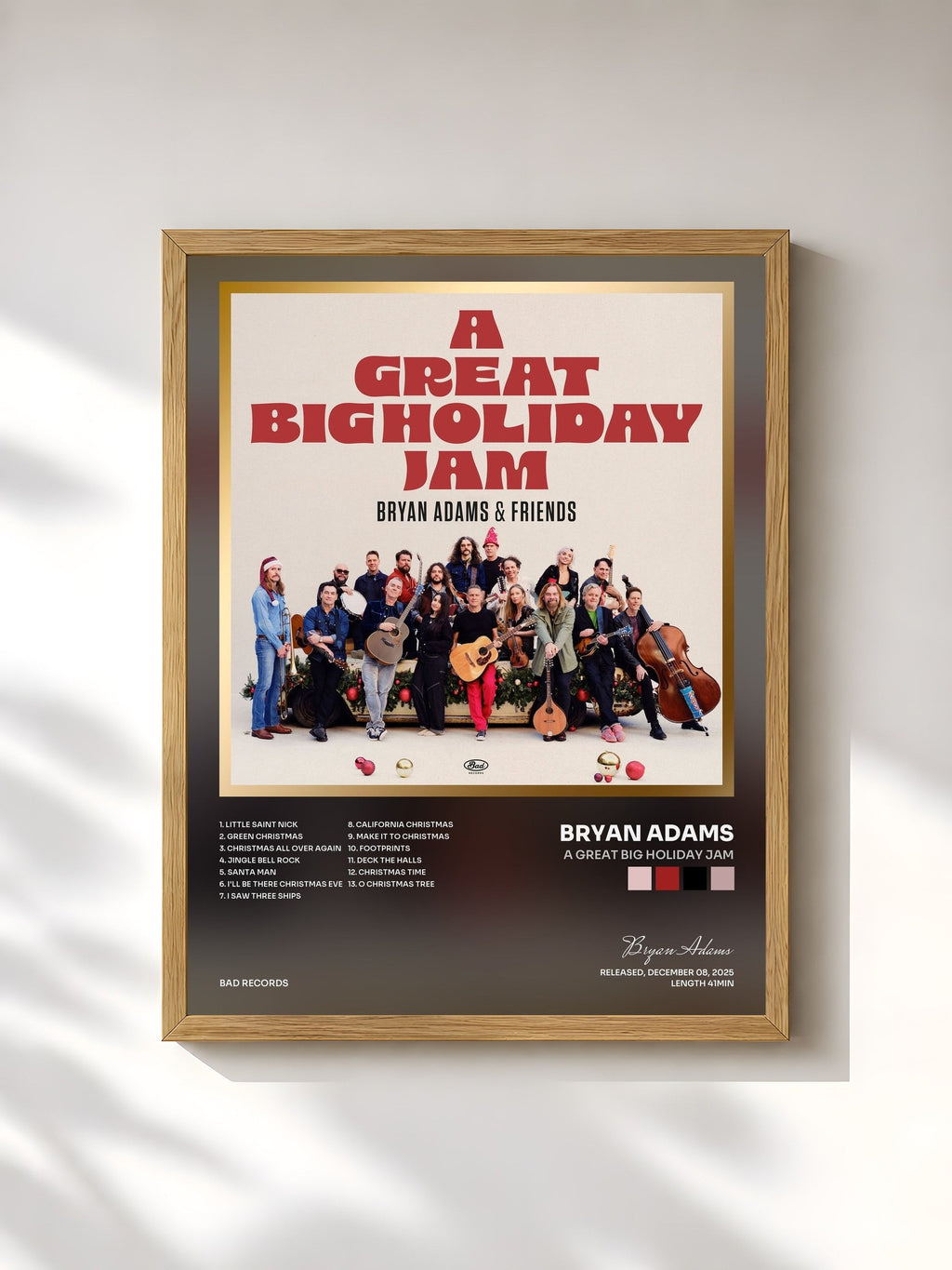 #bois Tableau de l'album A Great Big Holiday Jam de Bryan Adams, cadre en bois brut, imprimé et encadré en France