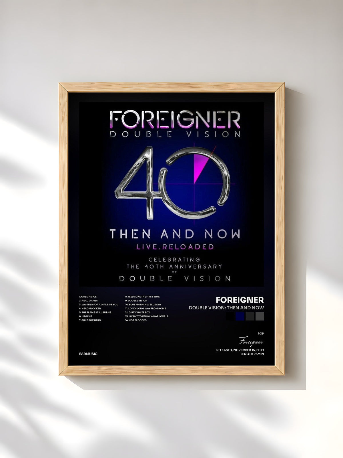 #bois Tableau de l'album Double Vision: Then and Now de Foreigner, cadre en bois brut, imprimé et encadré en France