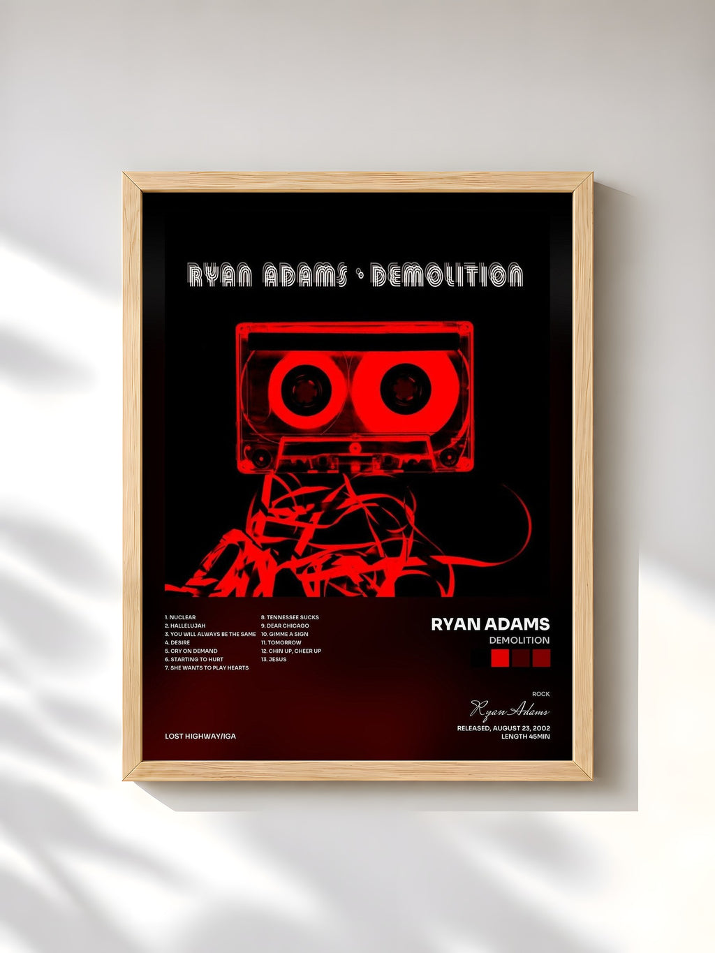 #bois Tableau de l'album Demolition de Ryan Adams, cadre en bois brut, imprimé et encadré en France