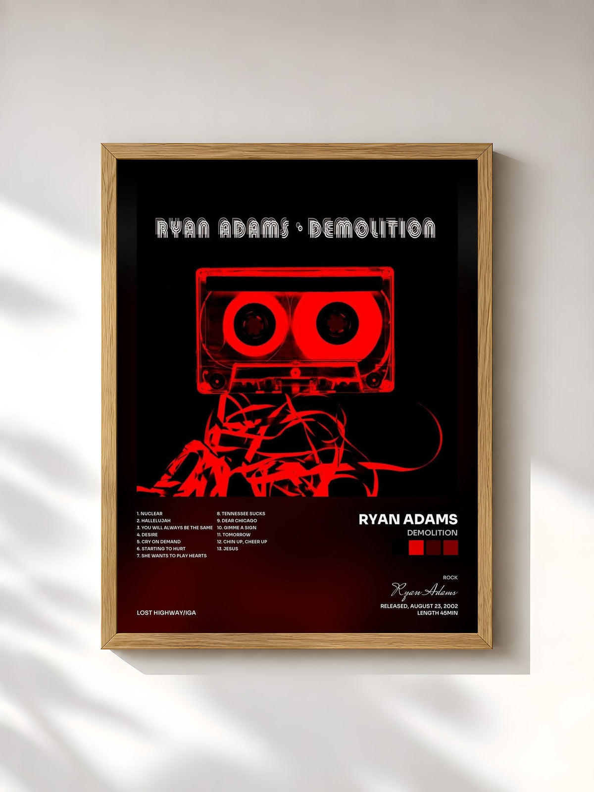 #bois Tableau de l'album Demolition de Ryan Adams, cadre en bois brut, imprimé et encadré en France