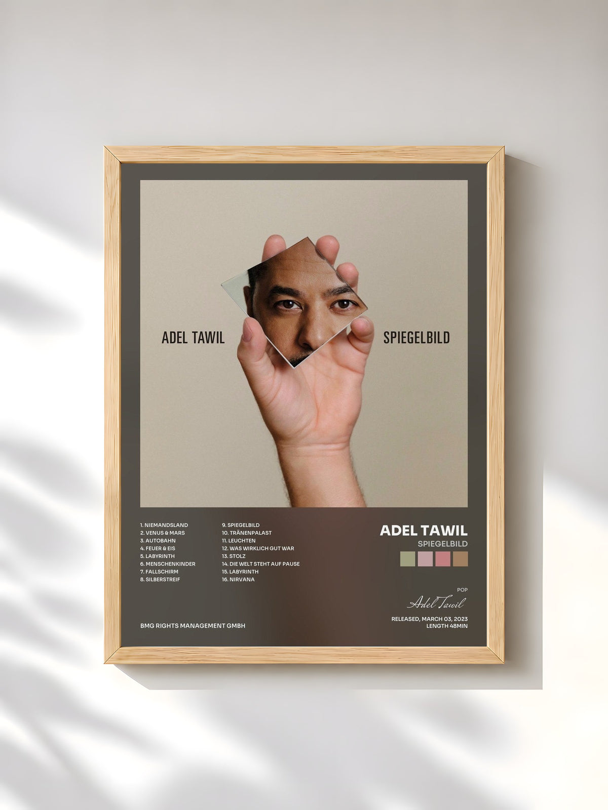 #bois Tableau de l'album Spiegelbild de Adel Tawil, cadre en bois brut, imprimé et encadré en France