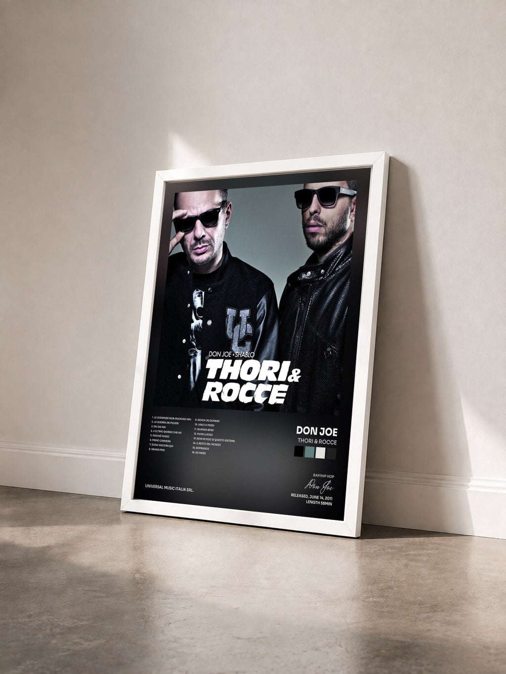 #blanc Tableau de l'album Thori & Rocce de Don Joe vu de trois quarts, cadre blanc