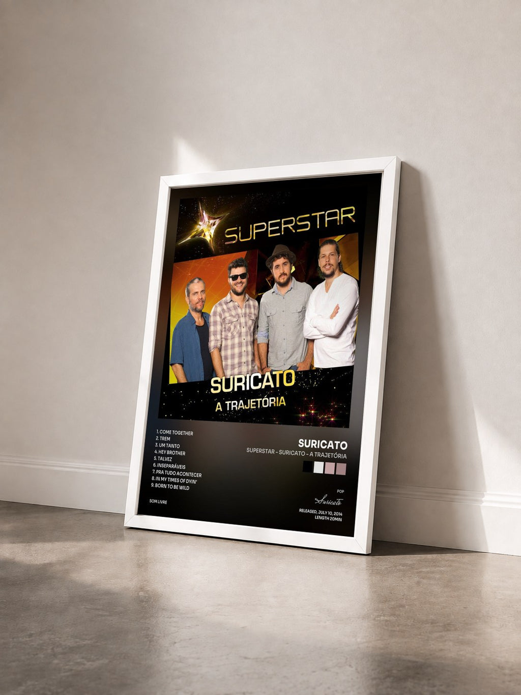 #blanc Tableau de l'album Superstar - Suricato - A Trajetória de Suricato vu de trois quarts, cadre blanc