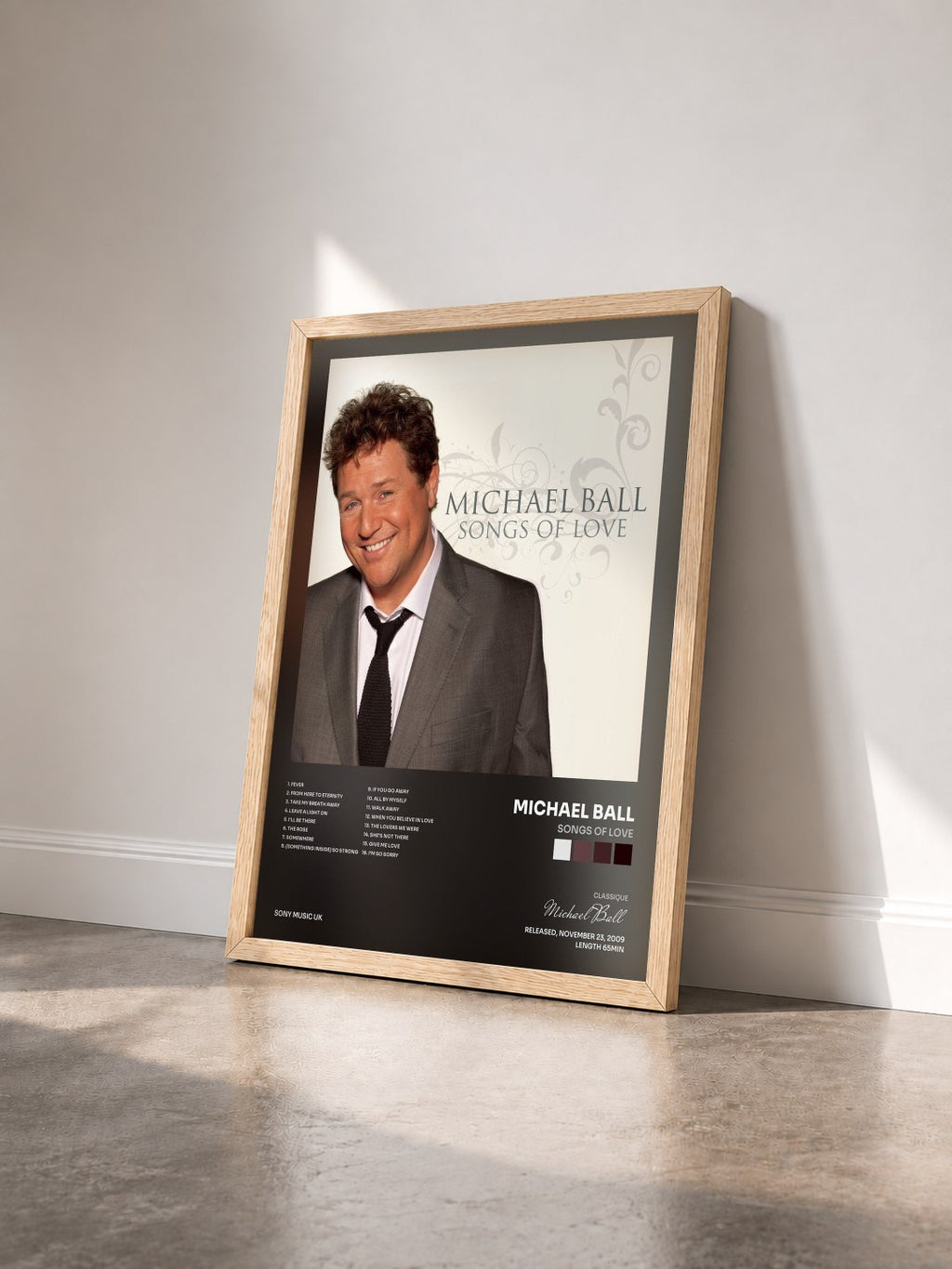 #bois Tableau de l'album Songs Of Love de Michael Ball vu de trois quarts, cadre en bois brut