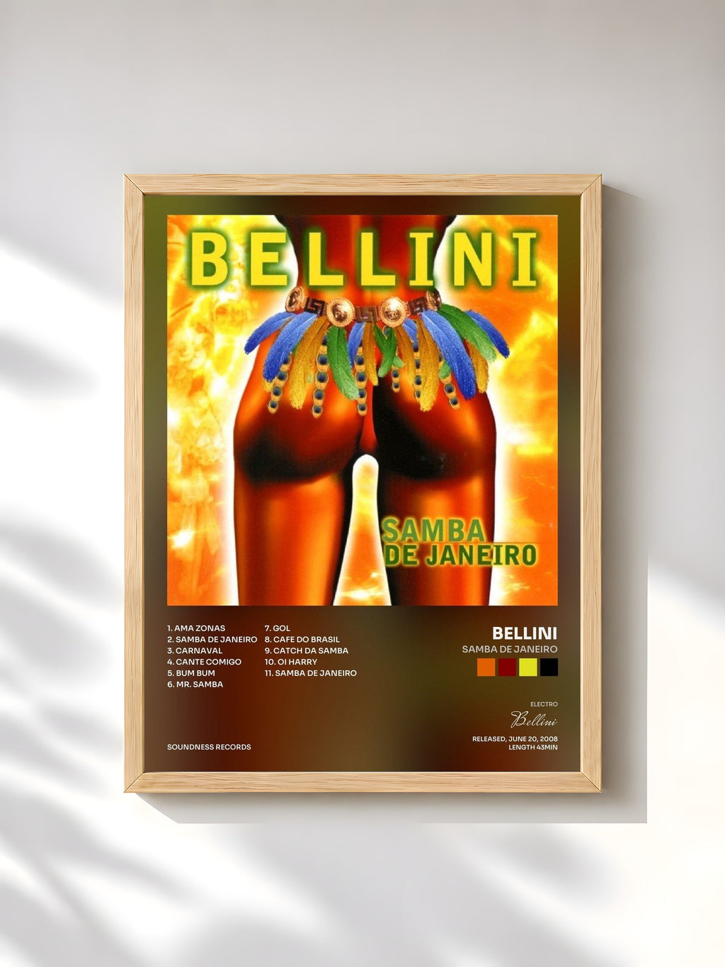 #bois Tableau de l'album Samba de Janeiro de Bellini, cadre en bois brut, imprimé et encadré en France