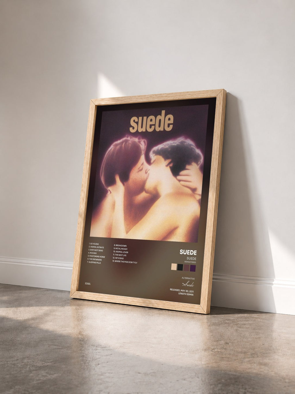 #bois Tableau de l'album Suede (Remastered) de Suede vu de trois quarts, cadre en bois brut