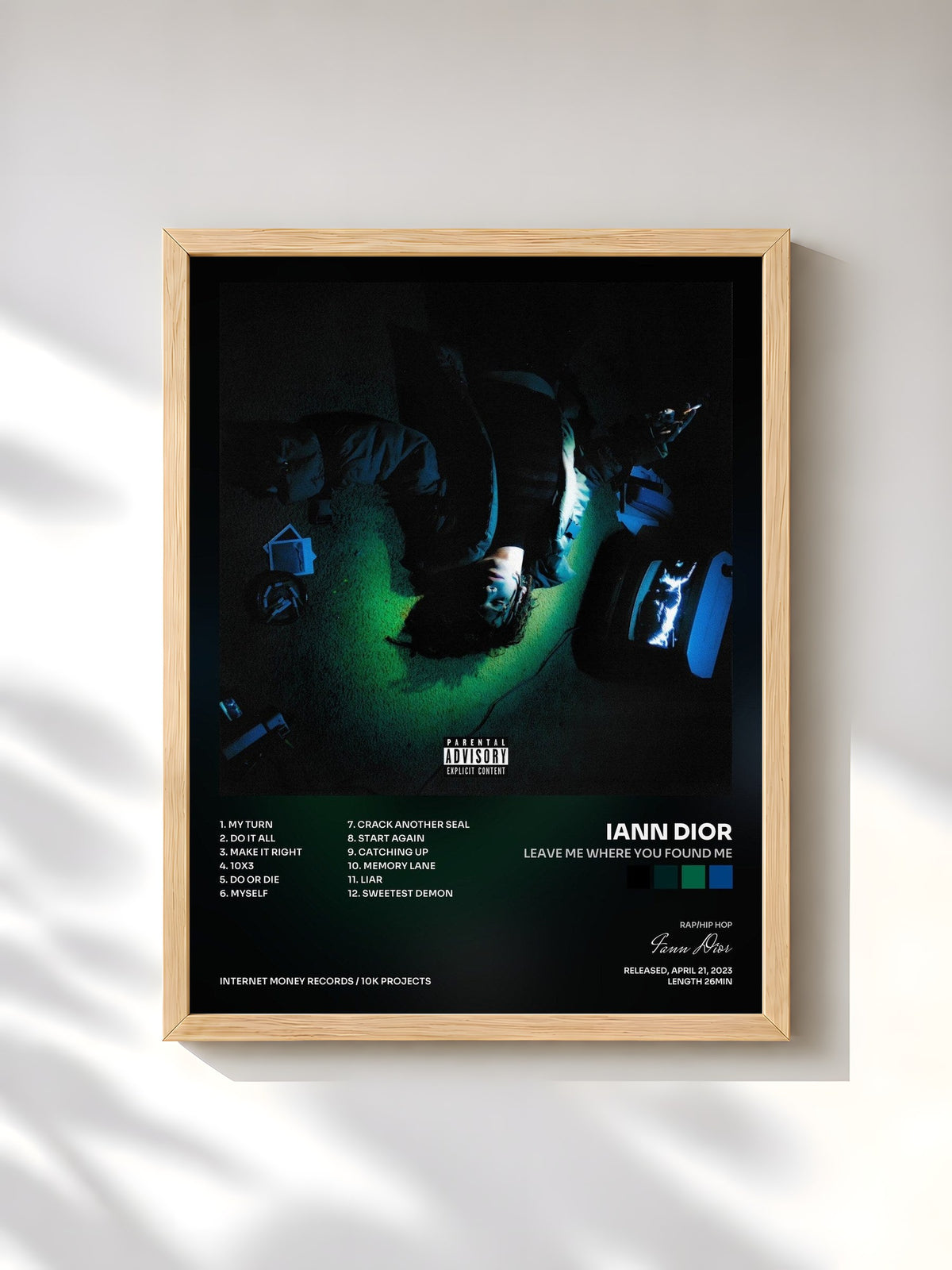 #bois Tableau de l'album leave me where you found me de Iann Dior, cadre en bois brut, imprimé et encadré en France