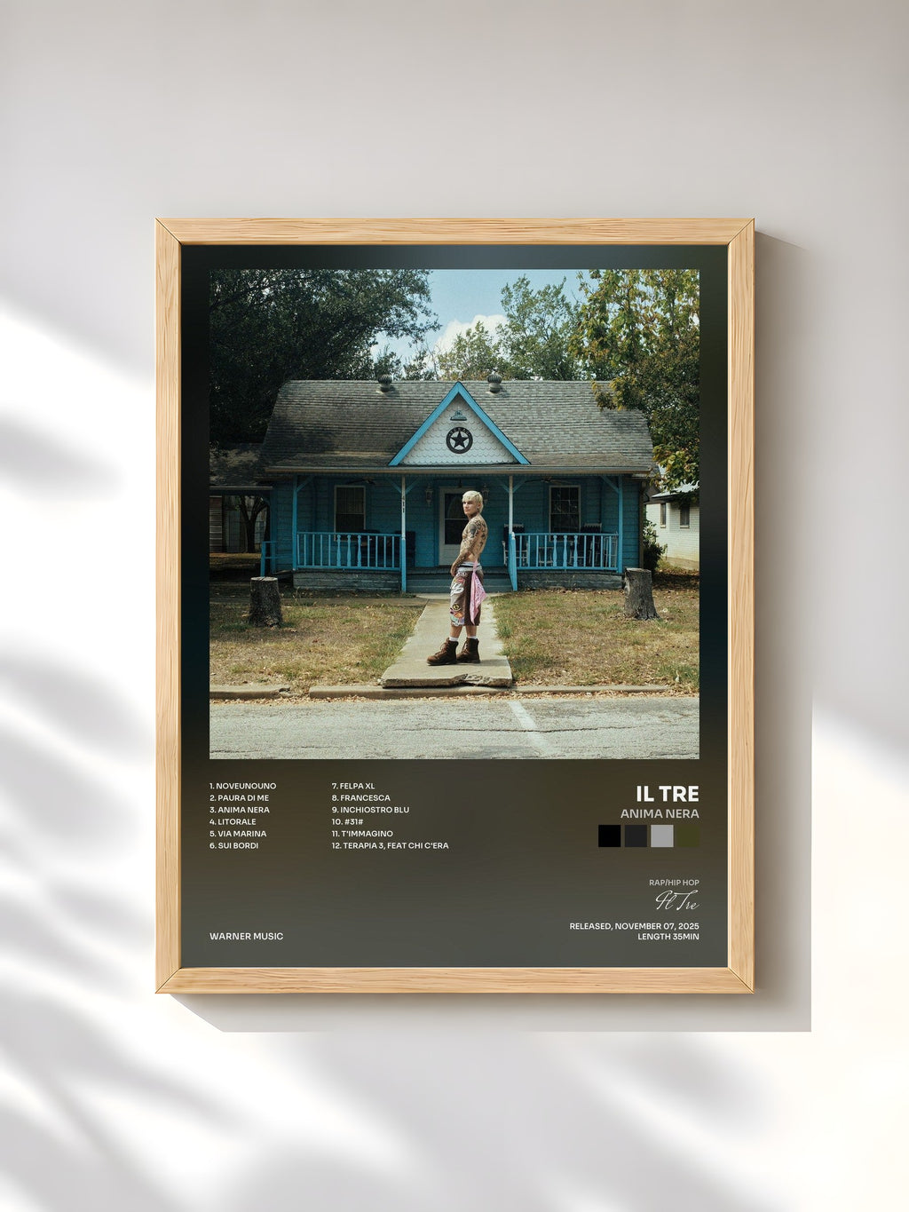 #bois Tableau de l'album ANIMA NERA de Il Tre, cadre en bois brut, imprimé et encadré en France