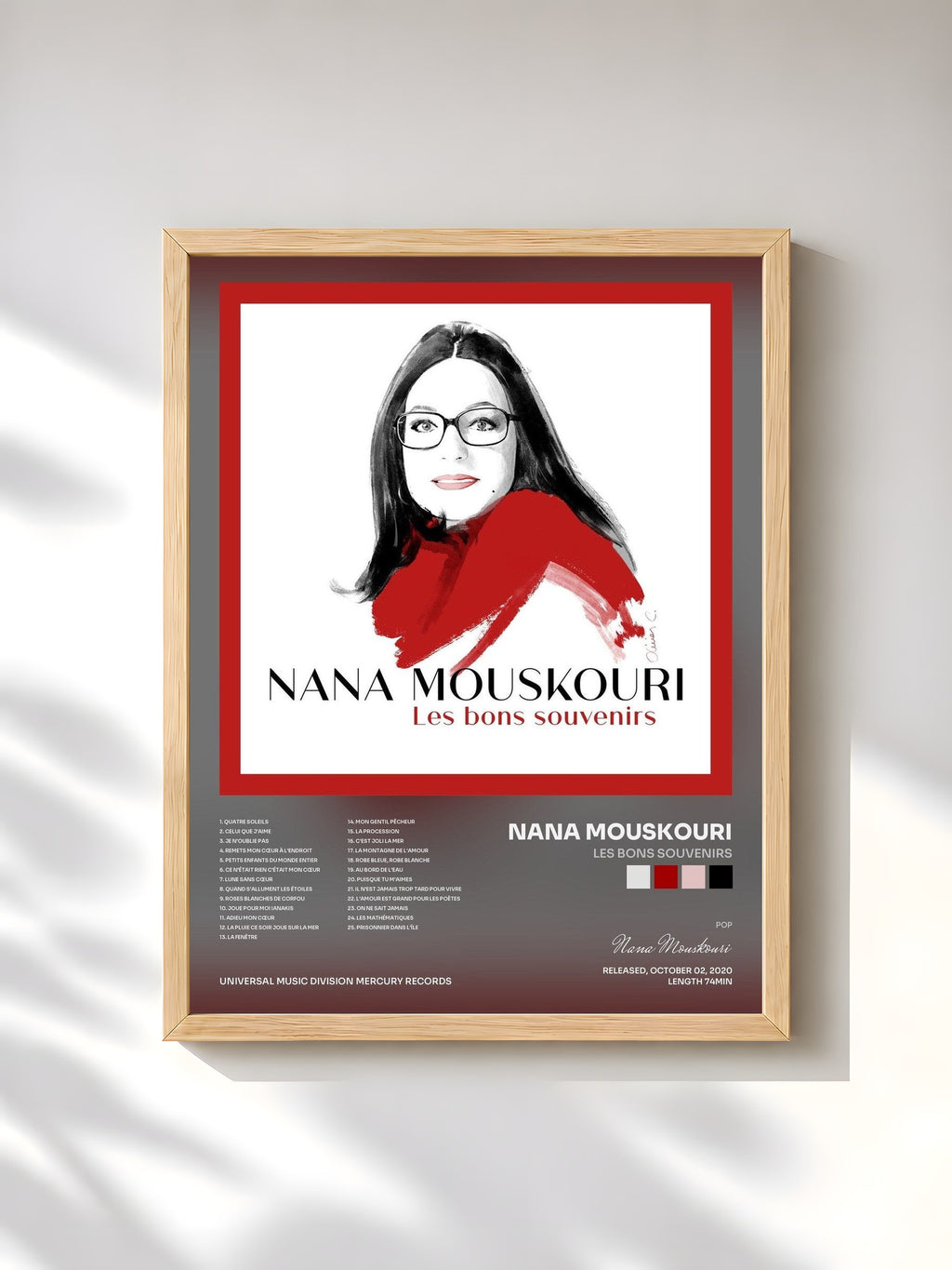 #bois Tableau de l'album Les bons souvenirs de Nana Mouskouri, cadre en bois brut, imprimé et encadré en France