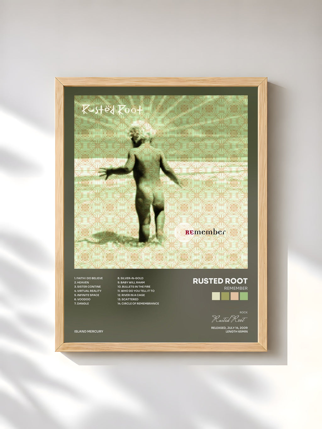 #bois Tableau de l'album Remember de Rusted Root, cadre en bois brut, imprimé et encadré en France