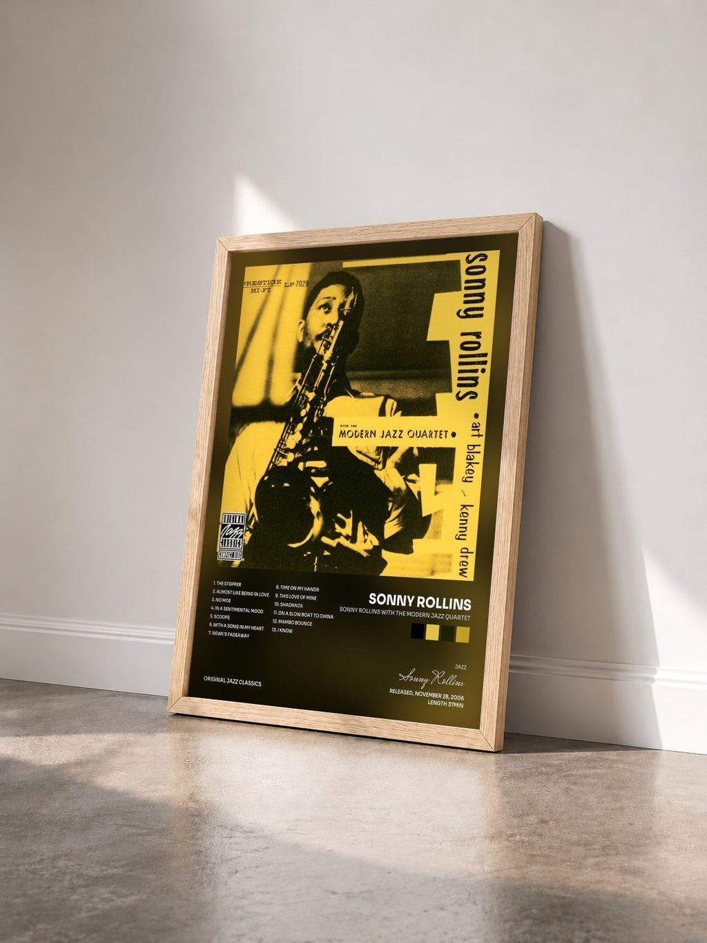 #bois Tableau de l'album Sonny Rollins With The Modern Jazz Quartet de Sonny Rollins vu de trois quarts, cadre en bois brut