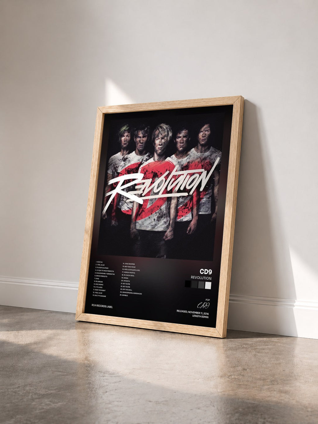 #bois Tableau de l'album Revolution de CD9 vu de trois quarts, cadre en bois brut