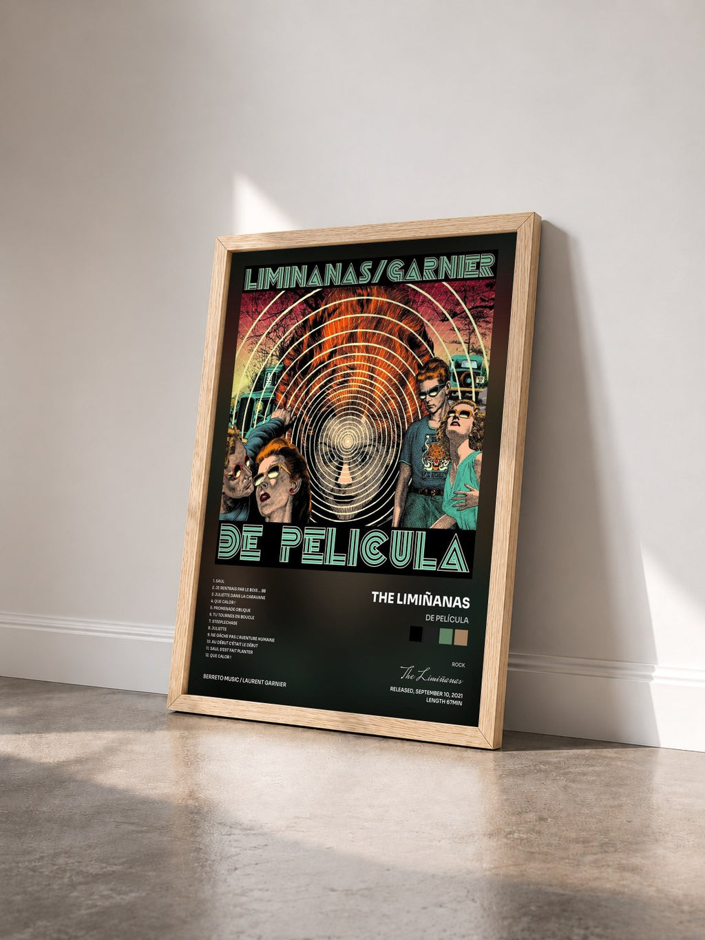 #bois Tableau de l'album De Película de The Limiñanas vu de trois quarts, cadre en bois brut