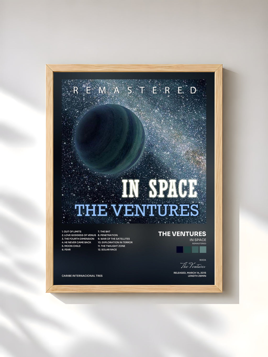#bois Tableau de l'album In Space (Remastered) de The Ventures, cadre en bois brut, imprimé et encadré en France