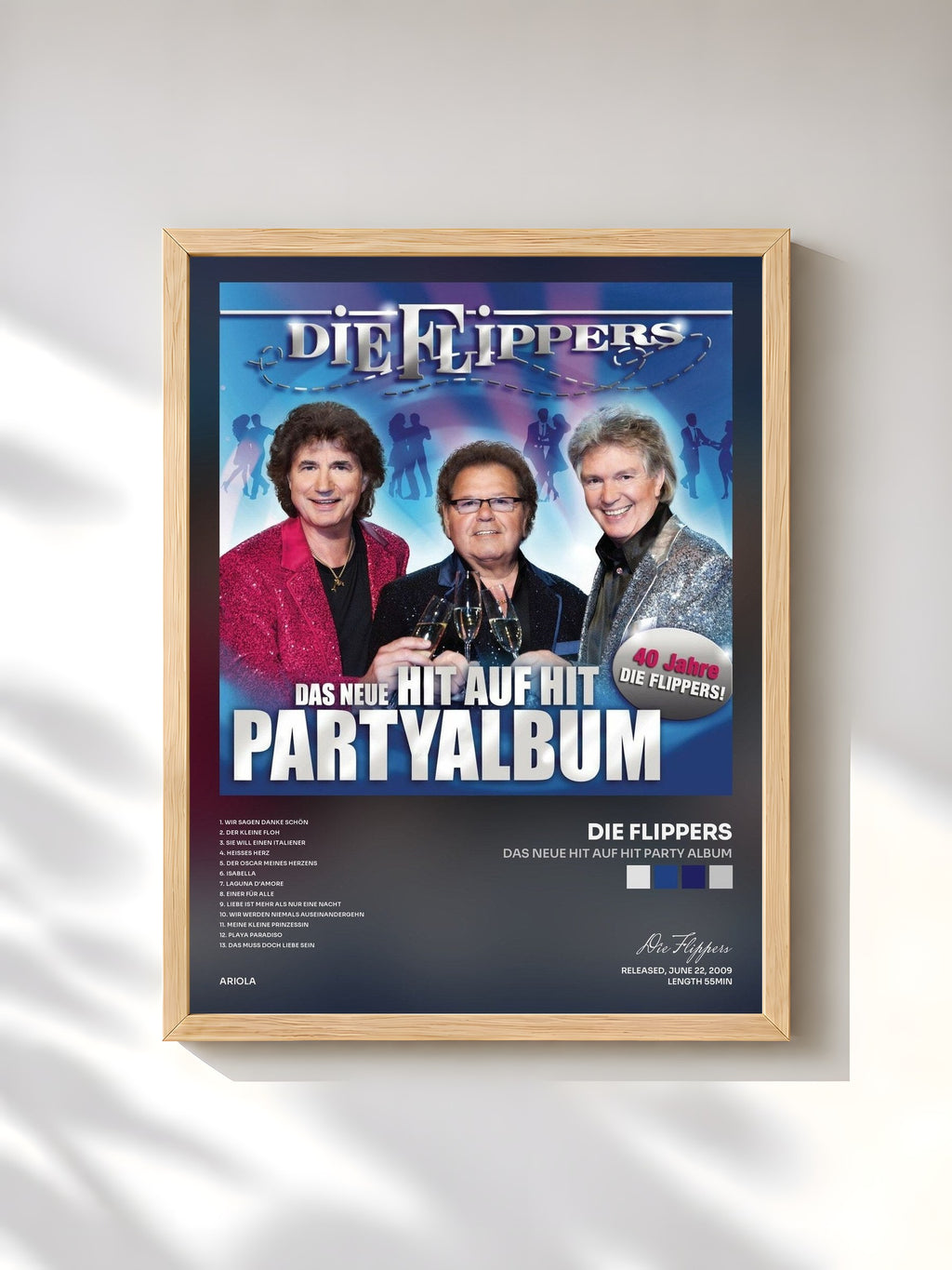 #bois Tableau de l'album Das neue Hit auf Hit Party Album de Die Flippers, cadre en bois brut, imprimé et encadré en France