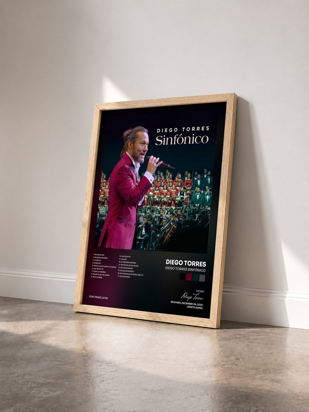 #bois Tableau de l'album Diego Torres Sinfónico de Diego Torres vu de trois quarts, cadre en bois brut