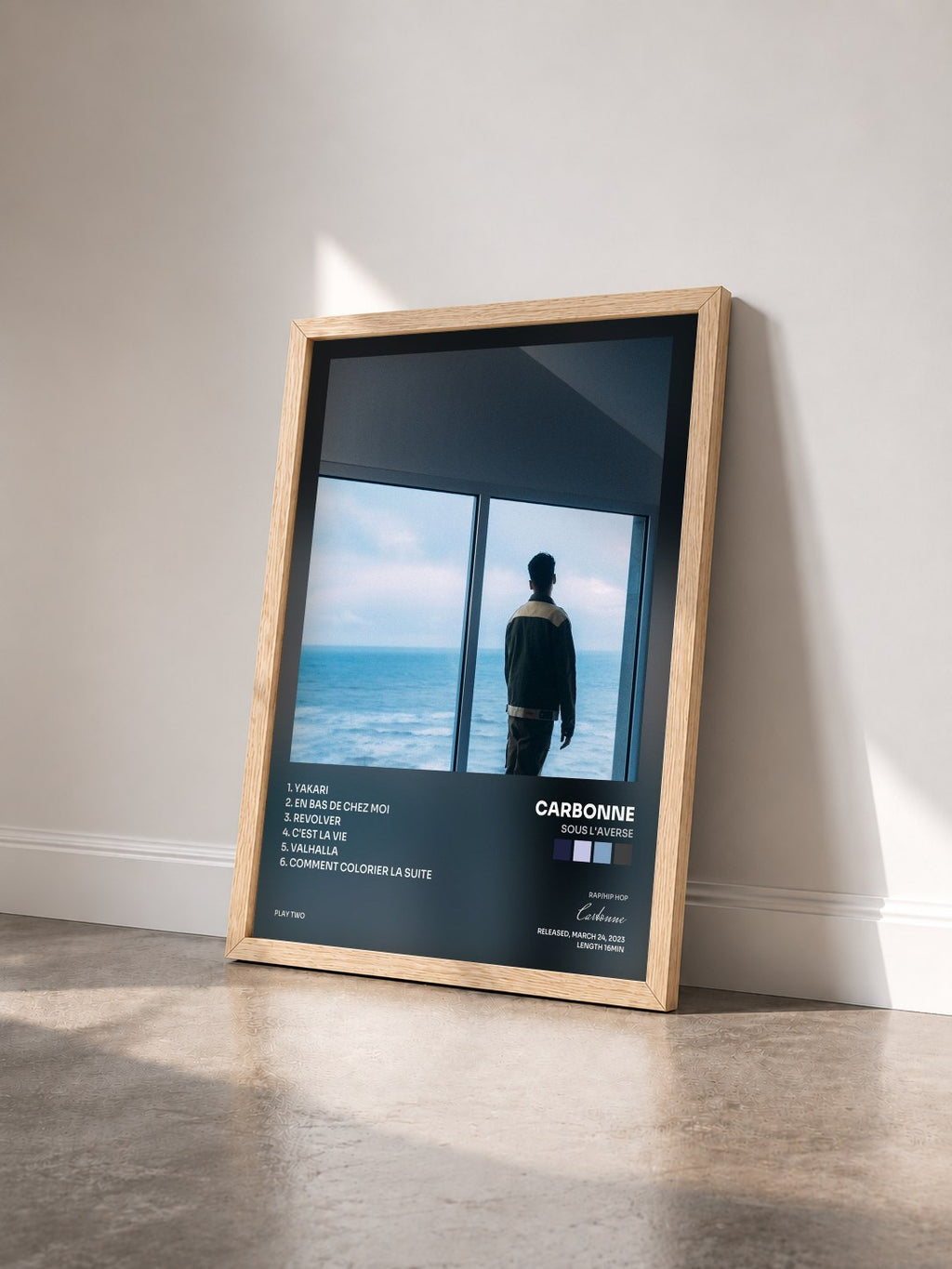 #bois Tableau de l'album Sous l'averse de Carbonne vu de trois quarts, cadre en bois brut
