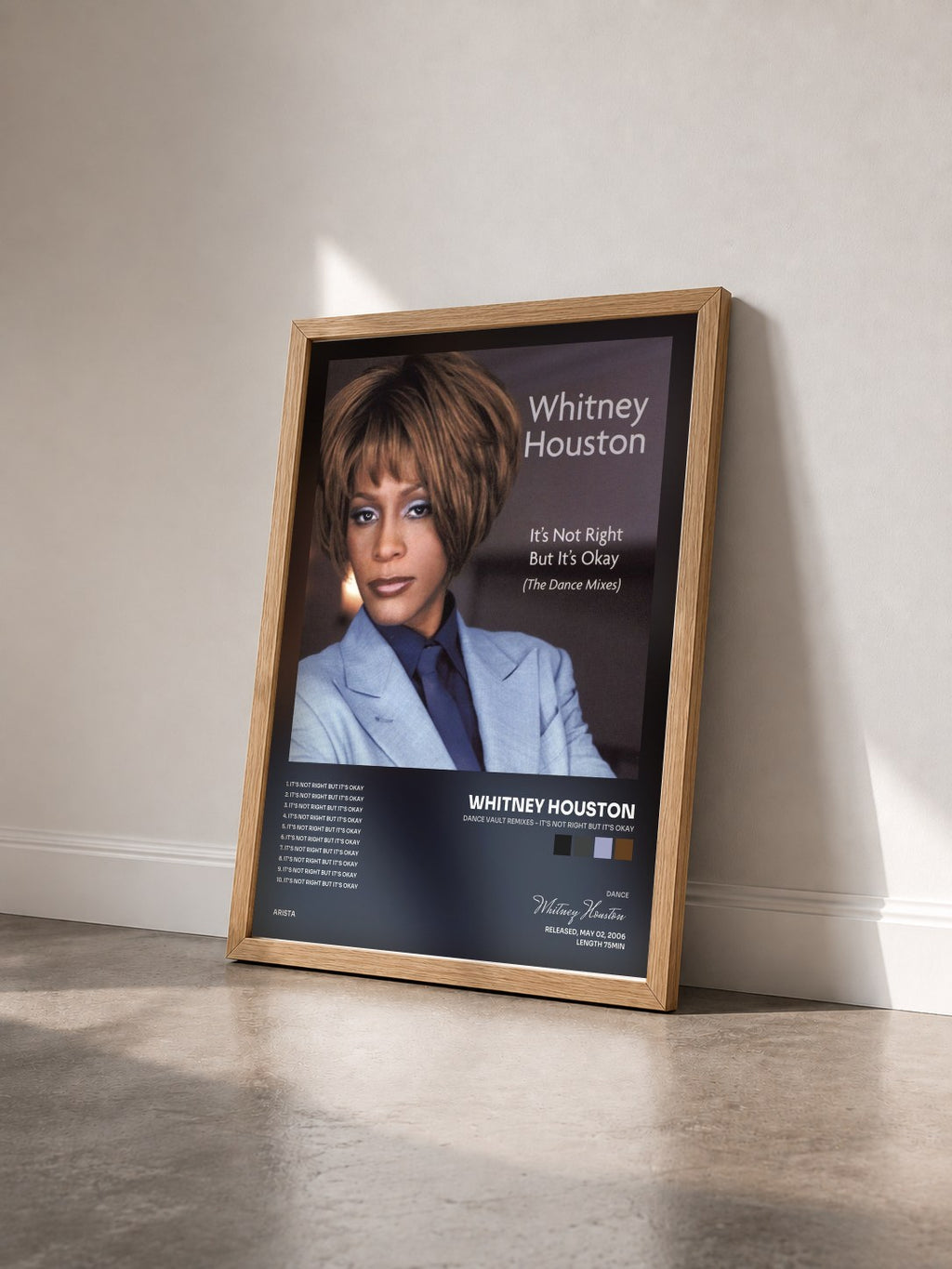 #bois Tableau de l'album Dance Vault Remixes - It's Not Right But It's Okay de Whitney Houston vu de trois quarts, cadre en bois brut