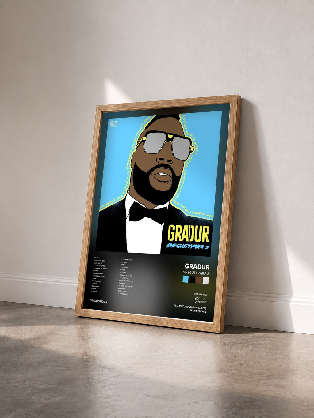 #bois Tableau de l'album ShegueyVara 2 de Gradur vu de trois quarts, cadre en bois brut