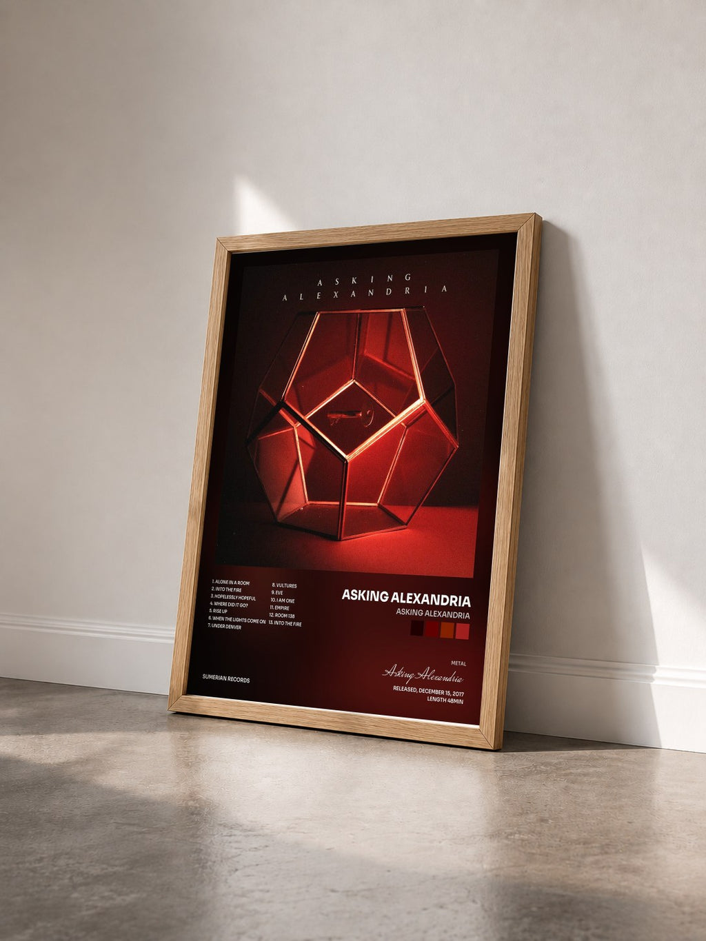 #bois Tableau de l'album Asking Alexandria de Asking Alexandria vu de trois quarts, cadre en bois brut