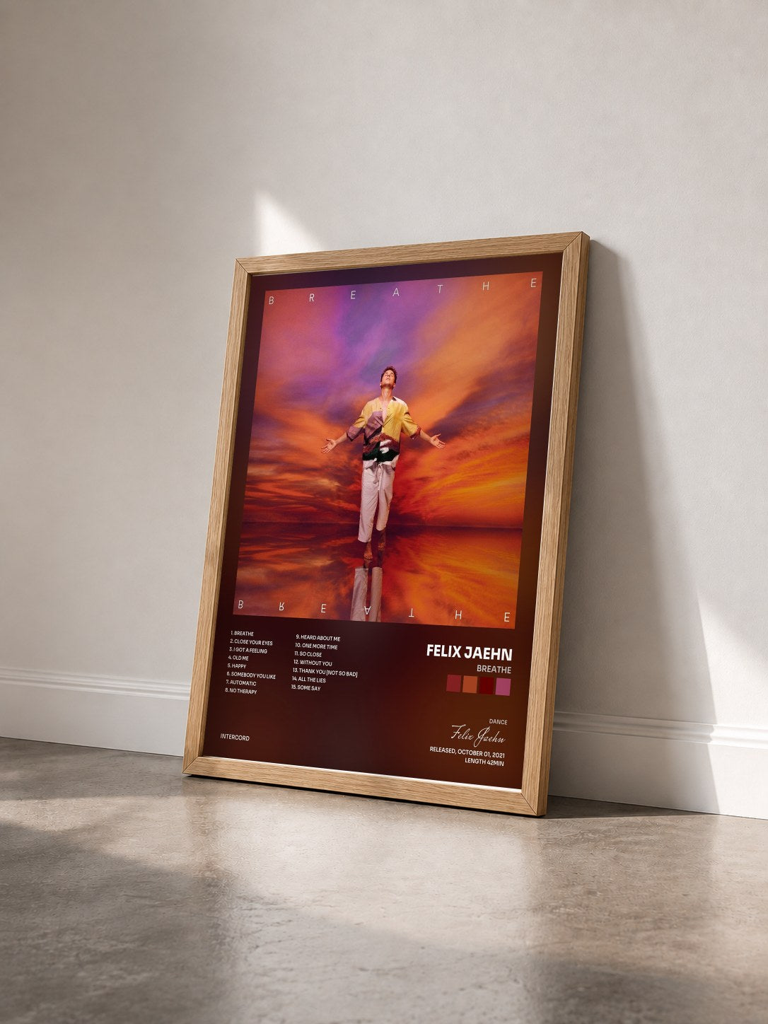 #bois Tableau de l'album BREATHE de Felix Jaehn vu de trois quarts, cadre en bois brut