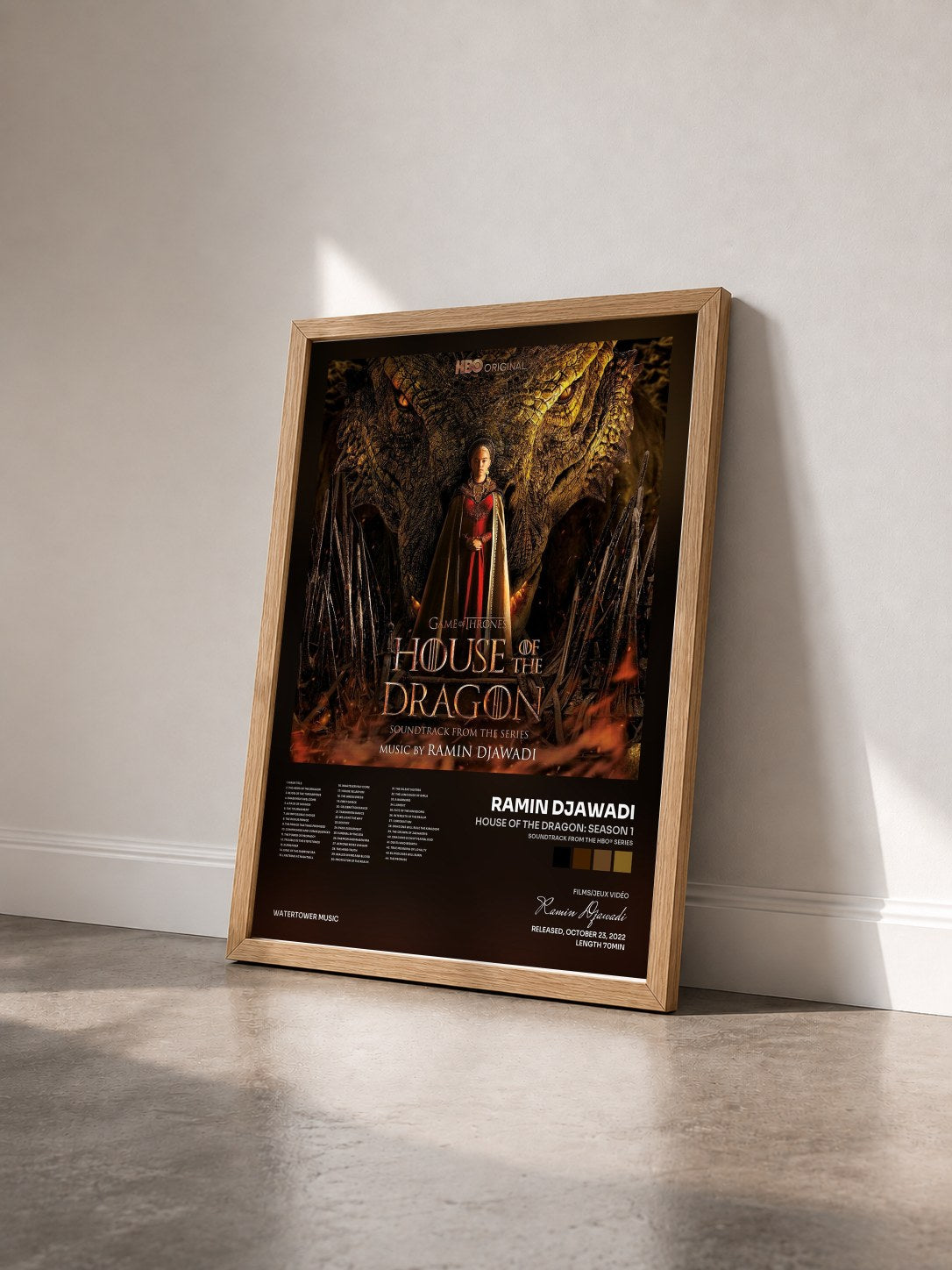 #bois Tableau de l'album House of the Dragon: Season 1 (Soundtrack from the HBO® Series) de Ramin Djawadi vu de trois quarts, cadre en bois brut