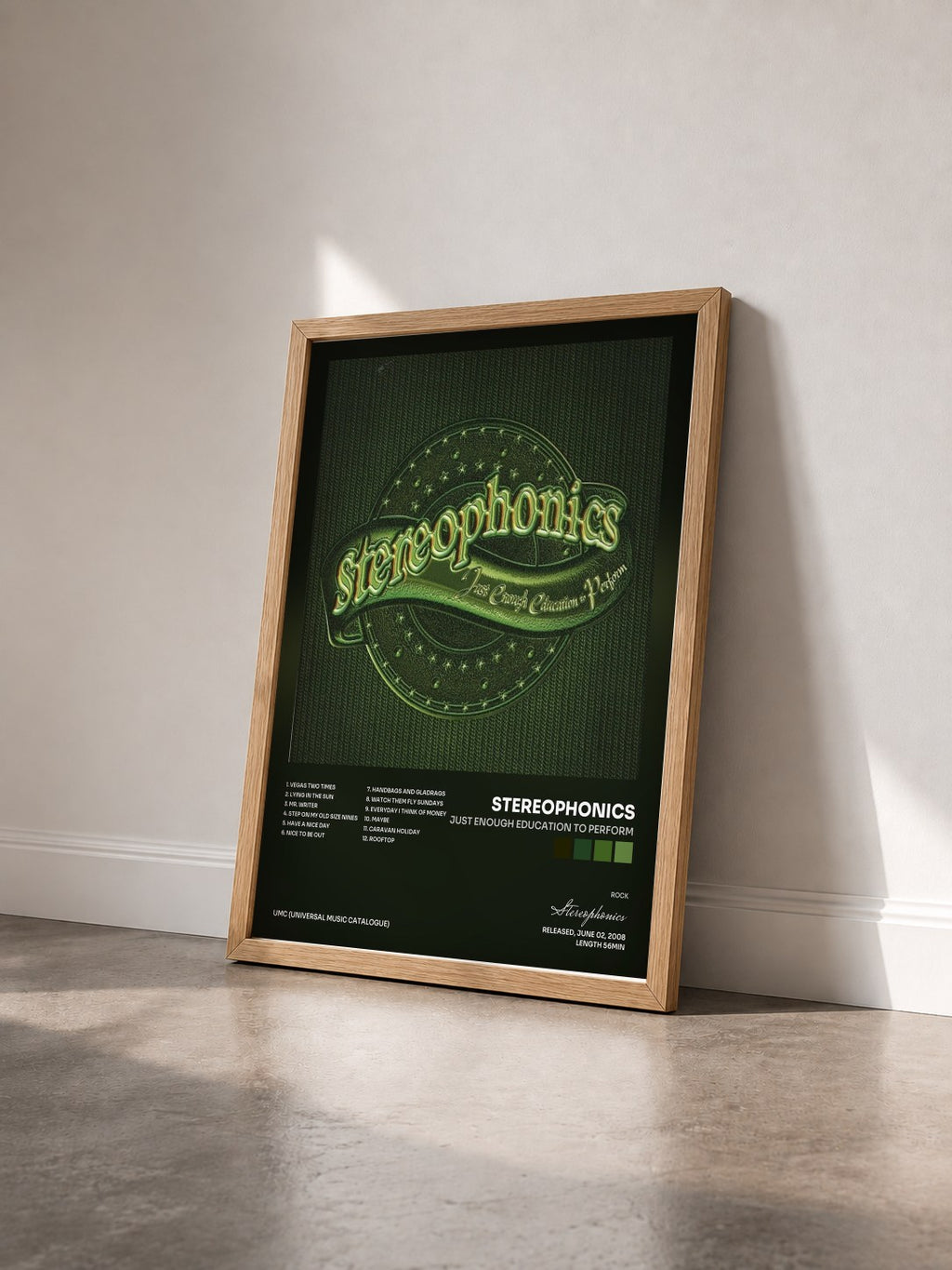 #bois Tableau de l'album Just Enough Education To Perform de Stereophonics vu de trois quarts, cadre en bois brut
