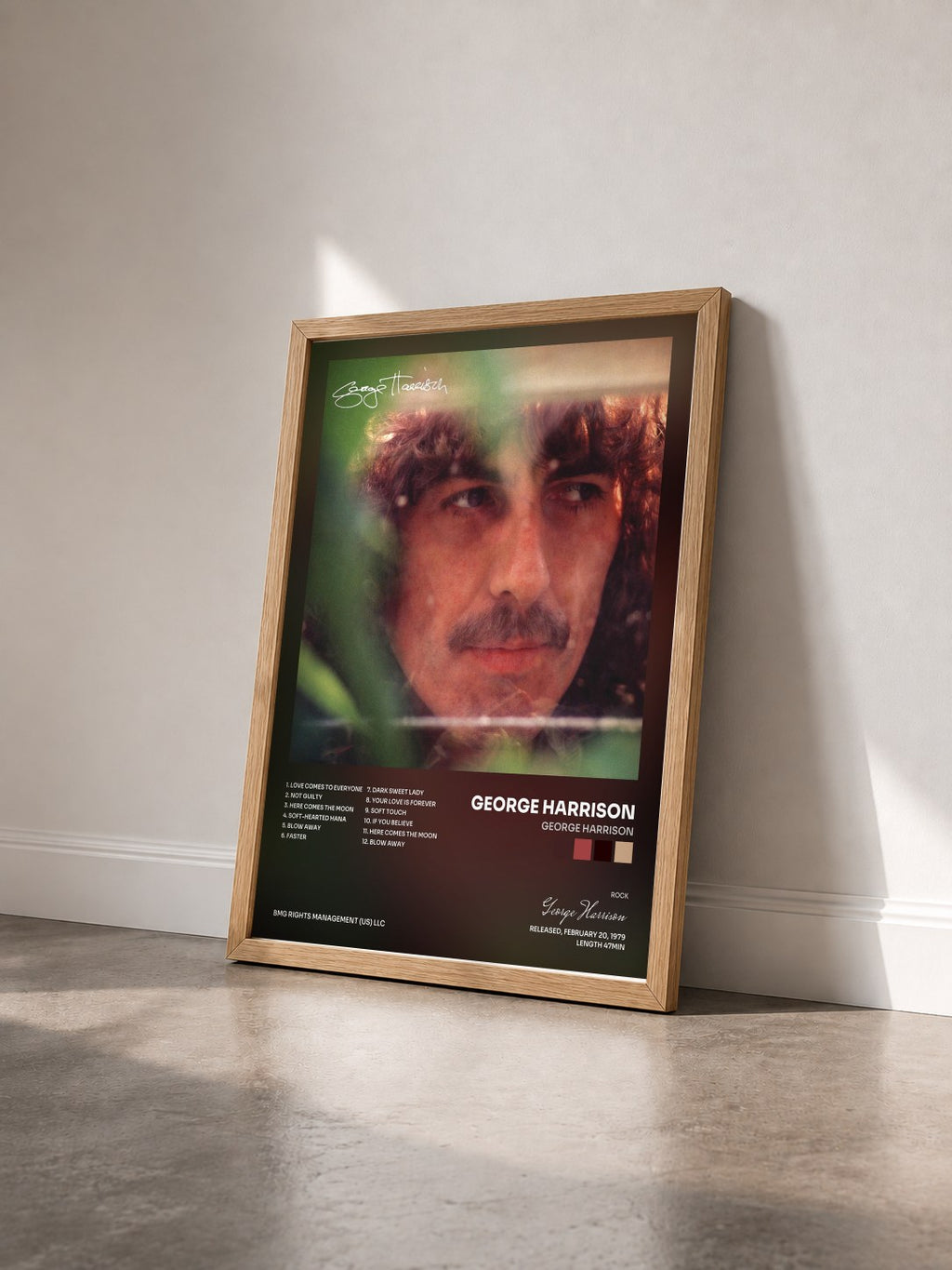 #bois Tableau de l'album George Harrison de George Harrison vu de trois quarts, cadre en bois brut