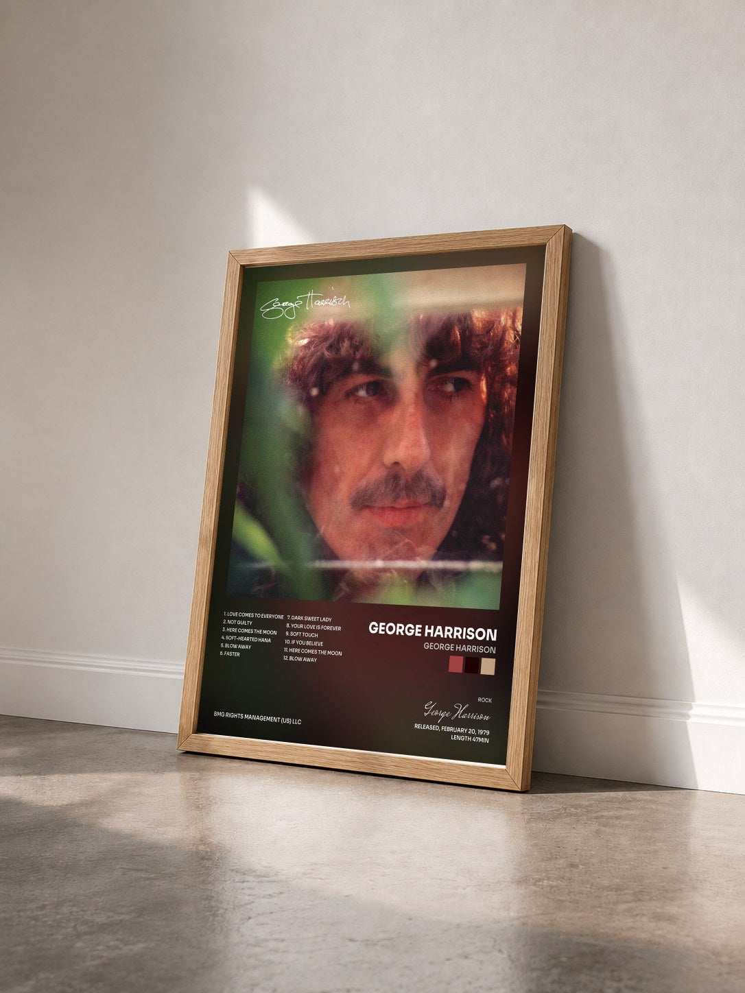 #bois Tableau de l'album George Harrison de George Harrison vu de trois quarts, cadre en bois brut