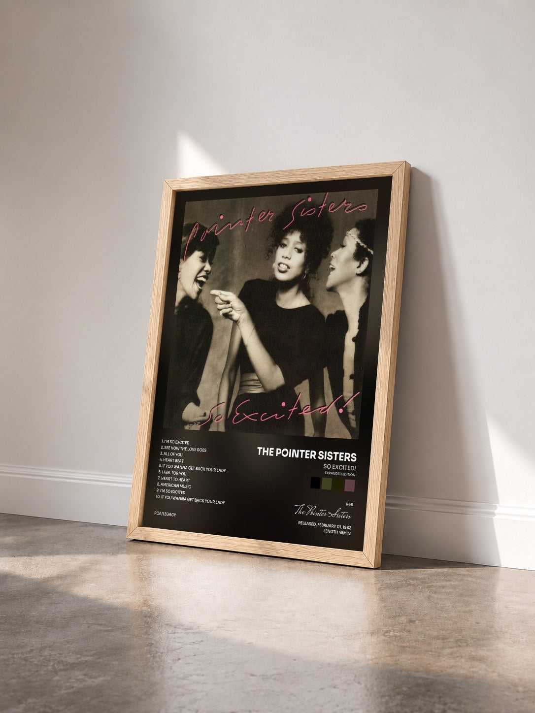 #bois Tableau de l'album So Excited! (Expanded Edition) de The Pointer Sisters vu de trois quarts, cadre en bois brut