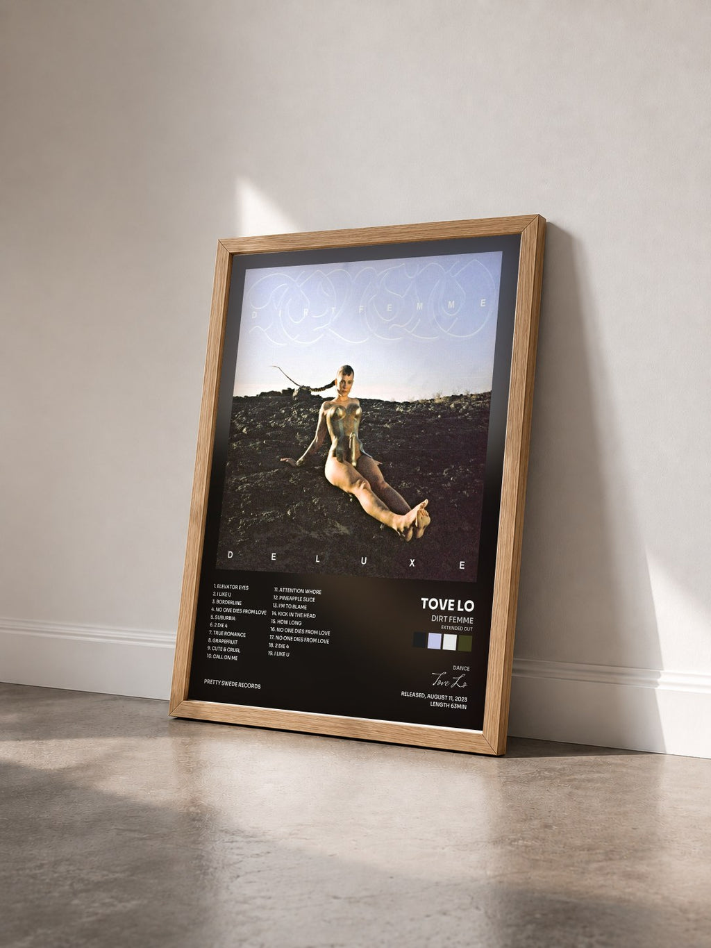 #bois Tableau de l'album Dirt Femme (Extended Cut) de Tove Lo vu de trois quarts, cadre en bois brut