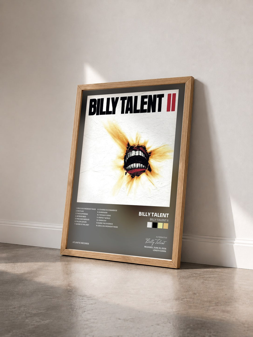 #bois Tableau de l'album Billy Talent II de Billy Talent vu de trois quarts, cadre en bois brut