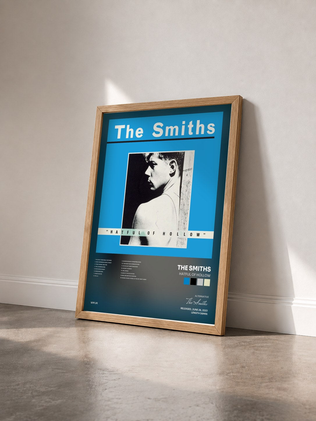#bois Tableau de l'album Hatful of Hollow de The Smiths vu de trois quarts, cadre en bois brut