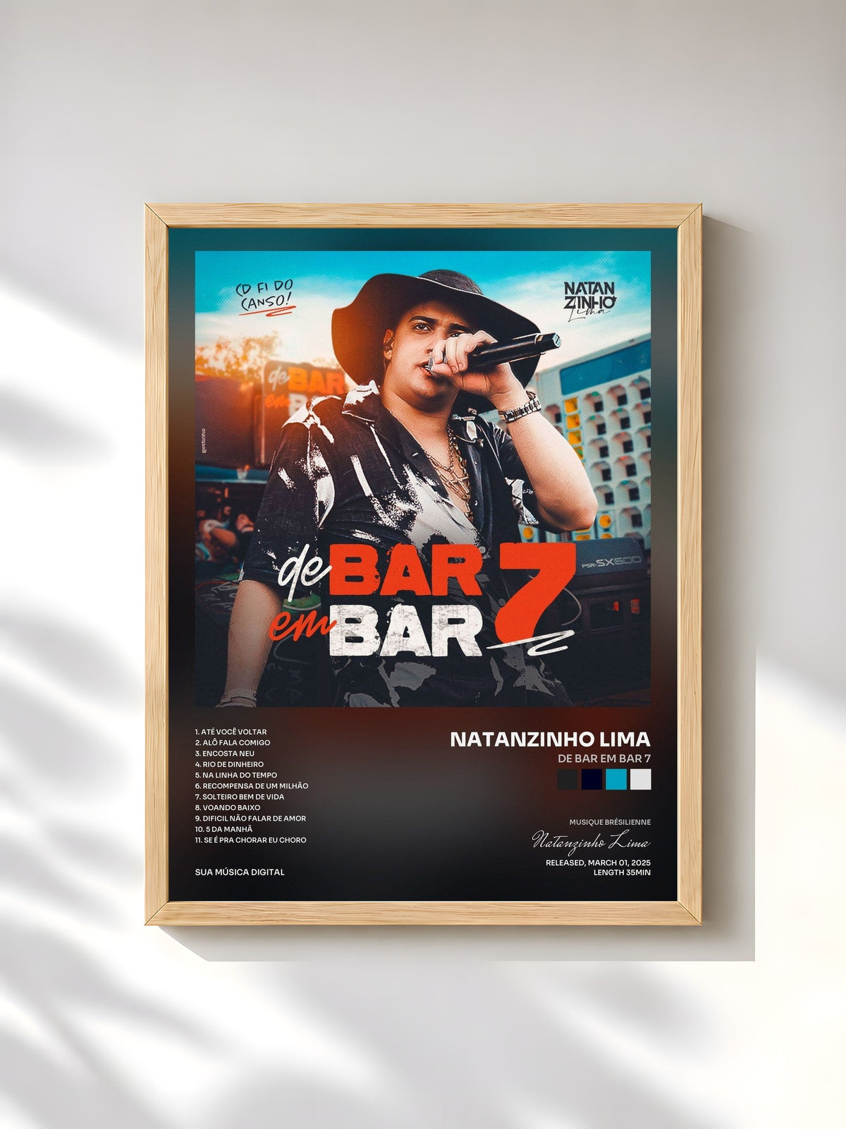 #bois Tableau de l'album De Bar em Bar 7 de Natanzinho Lima, cadre en bois brut, imprimé et encadré en France