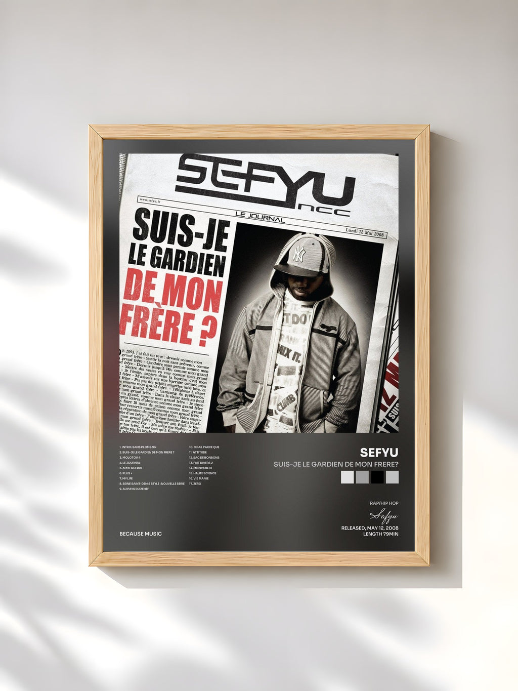 #bois Tableau de l'album Suis-Je Le Gardien de Mon Frere? de Sefyu, cadre en bois brut, imprimé et encadré en France