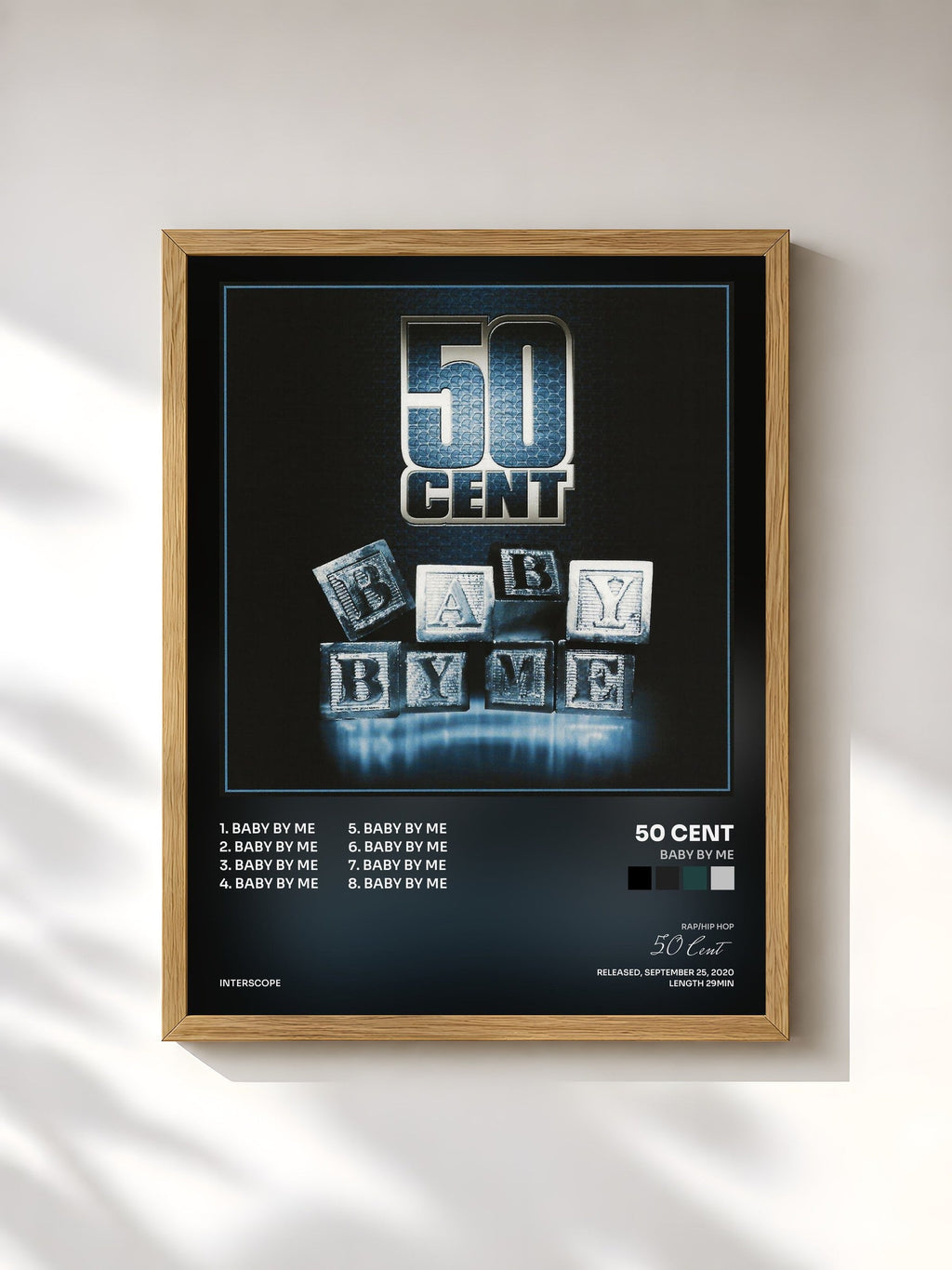 #bois Tableau de l'album Baby By Me de 50 Cent, cadre en bois brut, imprimé et encadré en France