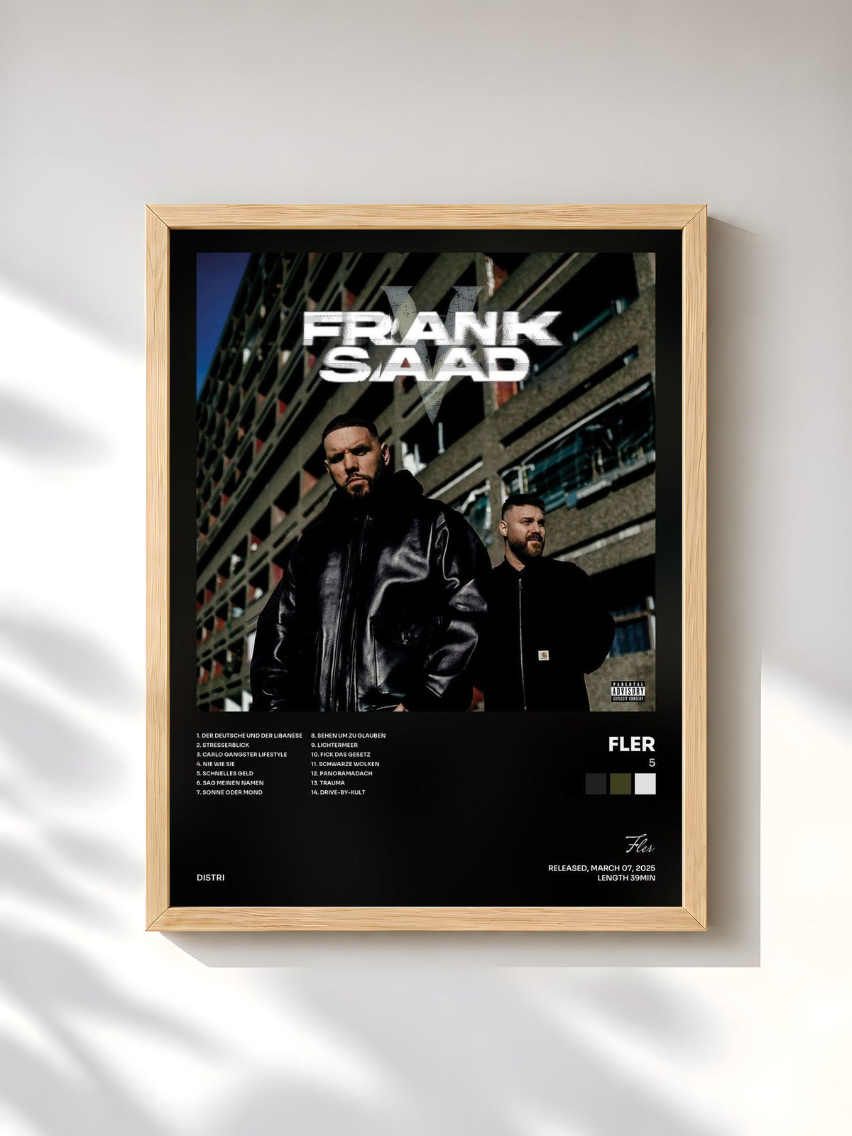 #bois Tableau de l'album 5 de Fler, cadre en bois brut, imprimé et encadré en France