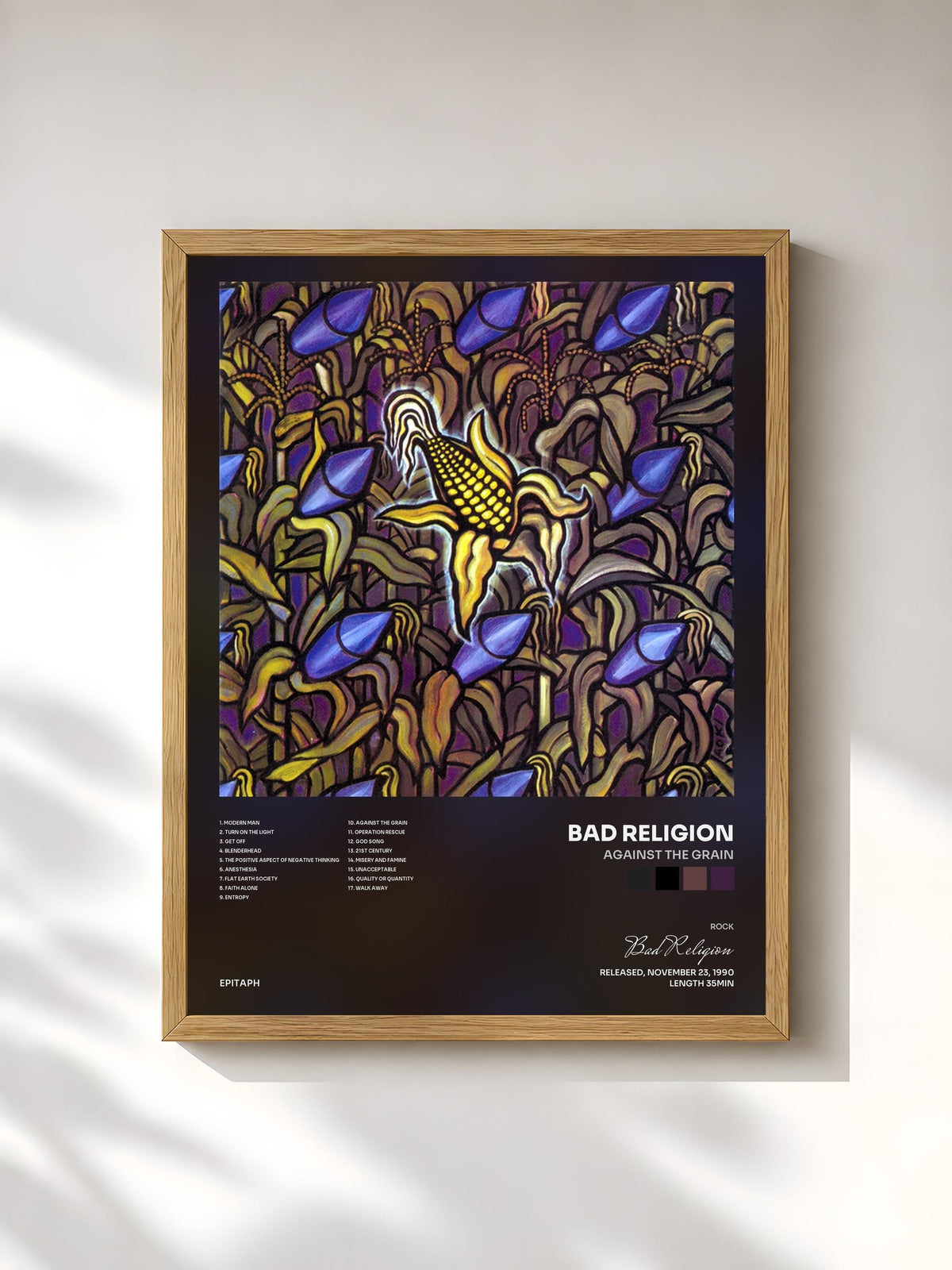 #bois Tableau de l'album Against The Grain de Bad Religion, cadre en bois brut, imprimé et encadré en France