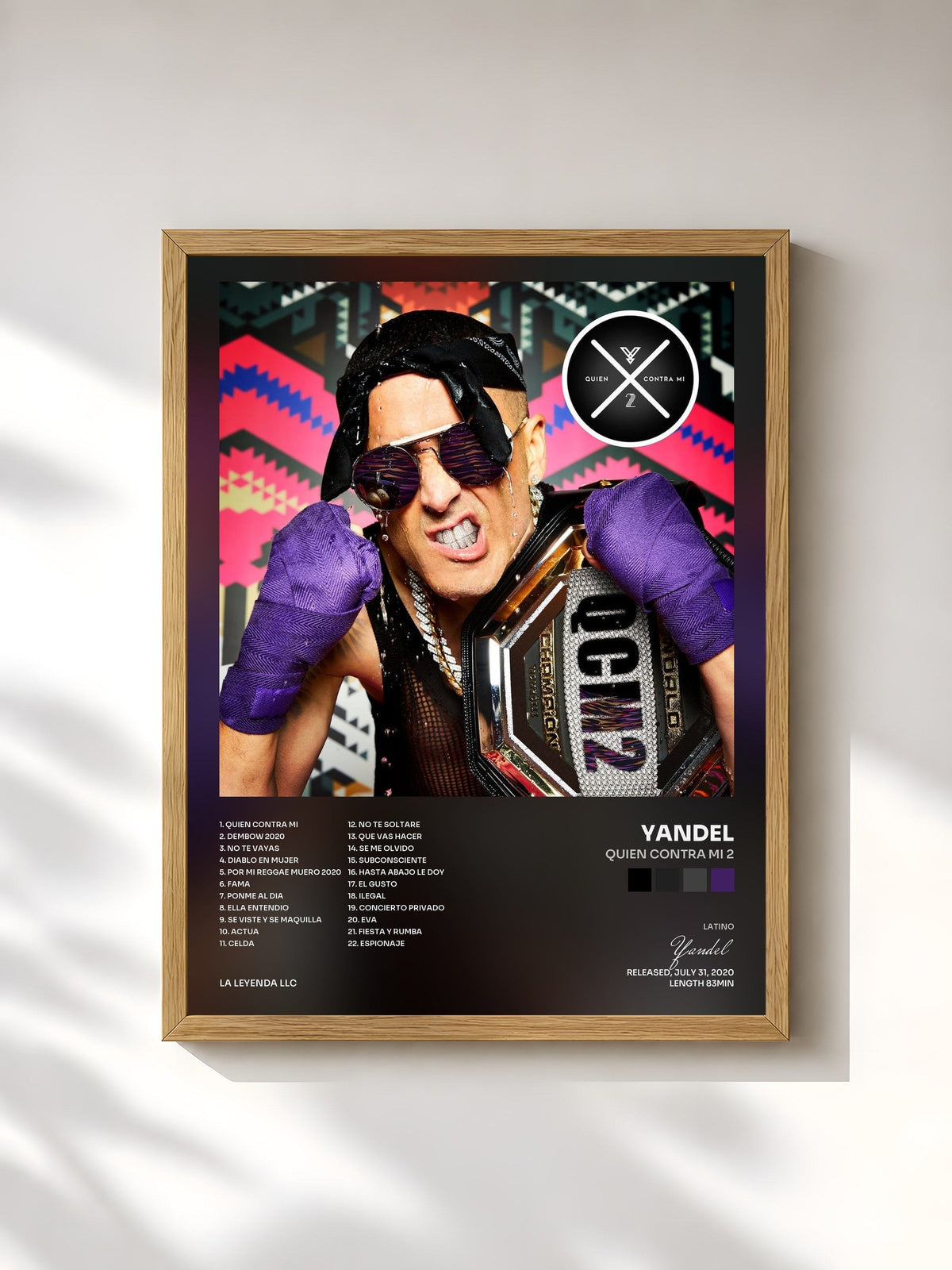 #bois Tableau de l'album Quien Contra Mi 2 de Yandel, cadre en bois brut, imprimé et encadré en France